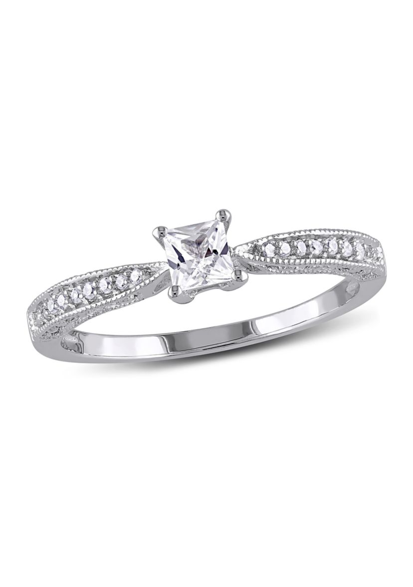 Lab Created 1/3 CT TGW Created White Sapphire and Diamond Accent Engagement Ring in Sterling Silver