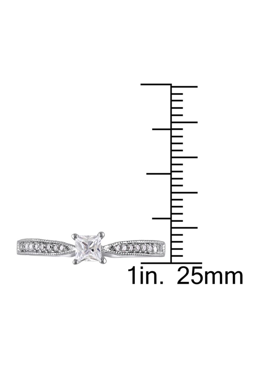 Lab Created 1/3 CT TGW Created White Sapphire and Diamond Accent Engagement Ring in Sterling Silver