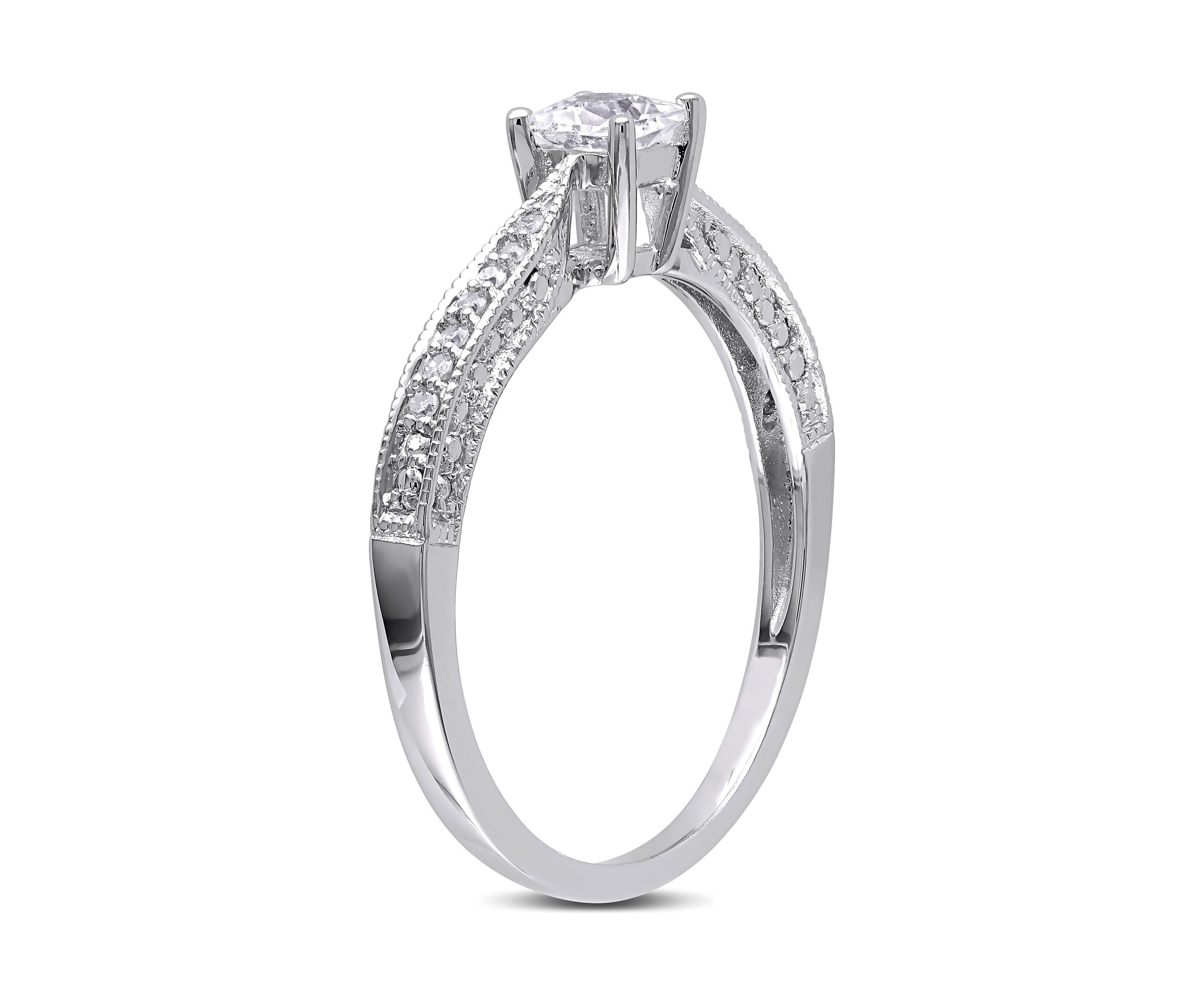 Lab Created 1/3 CT TGW Created White Sapphire and Diamond Accent Engagement Ring in Sterling Silver