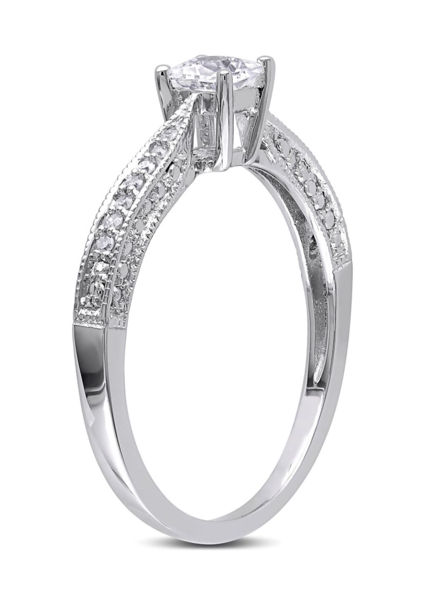 Lab Created 1/3 CT TGW Created White Sapphire and Diamond Accent Engagement Ring in Sterling Silver