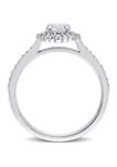 4/5 ct. t.w. Created White Sapphire and 1/10 ct. t.w. Diamond Floral Halo Engagement Ring in 10k White Gold