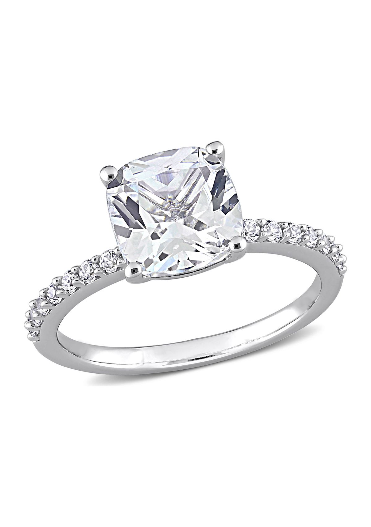 Lab Created 3.25 CT TGW Created White Sapphire Cushion-Cut Engagement Ring in 10k White Gold