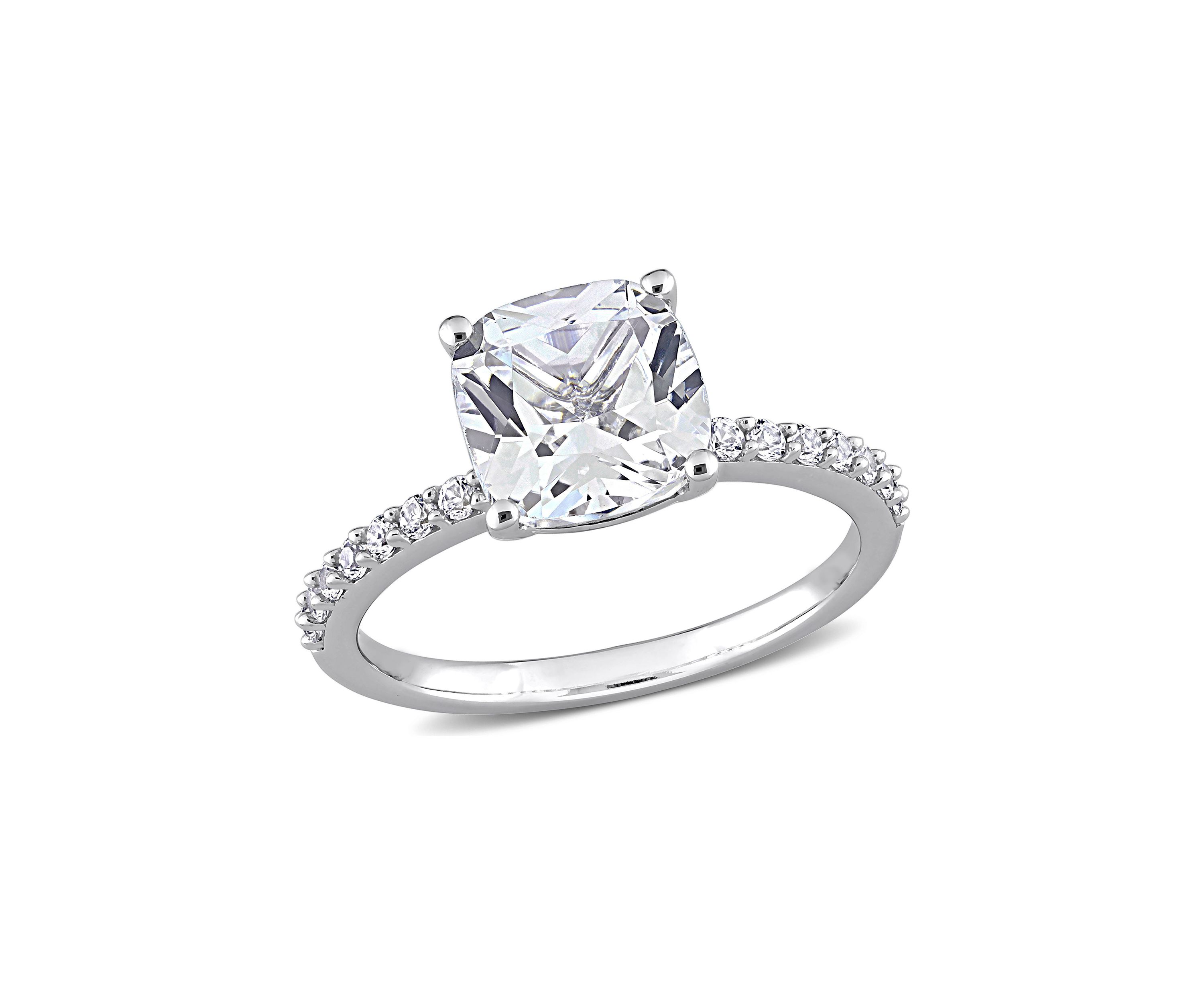 Lab Created 3.25 CT TGW Created White Sapphire Cushion-Cut Engagement Ring in 10k White Gold