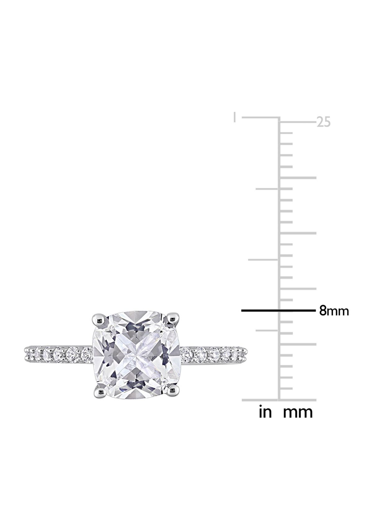 Lab Created 3.25 CT TGW Created White Sapphire Cushion-Cut Engagement Ring in 10k White Gold