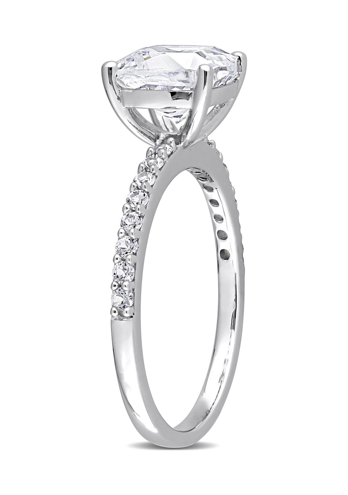 Lab Created 3.25 CT TGW Created White Sapphire Cushion-Cut Engagement Ring in 10k White Gold