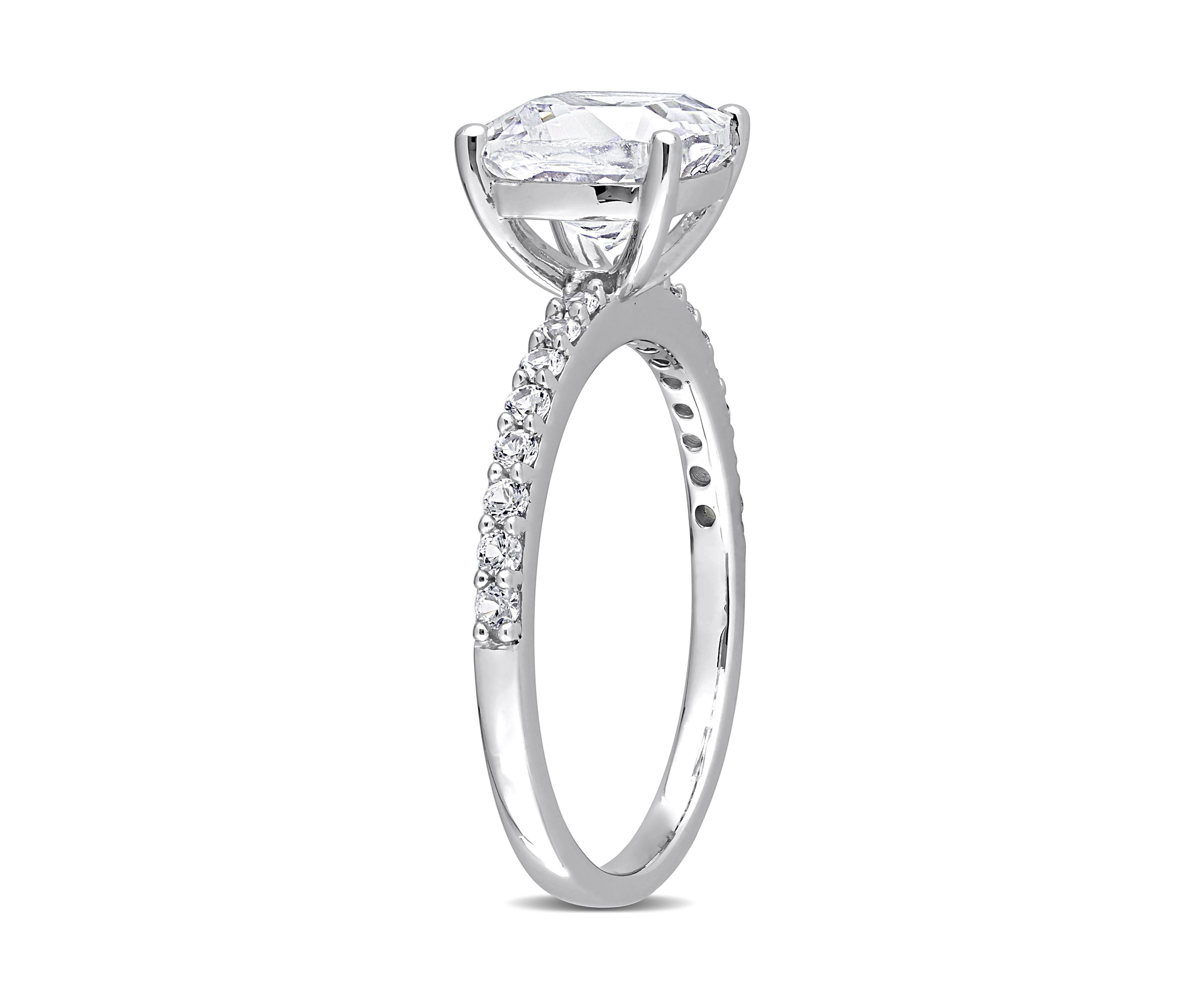 Lab Created 3.25 CT TGW Created White Sapphire Cushion-Cut Engagement Ring in 10k White Gold