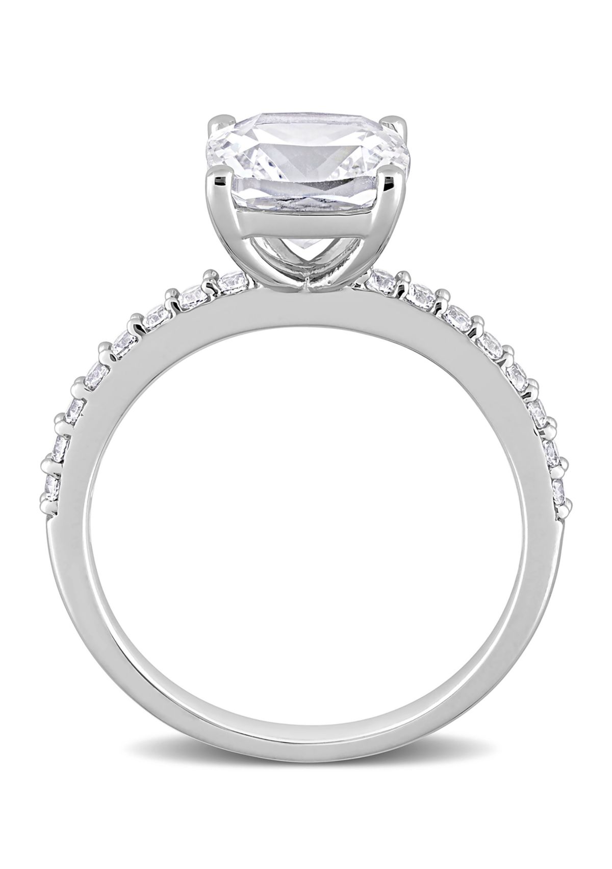 Lab Created 3.25 CT TGW Created White Sapphire Cushion-Cut Engagement Ring in 10k White Gold
