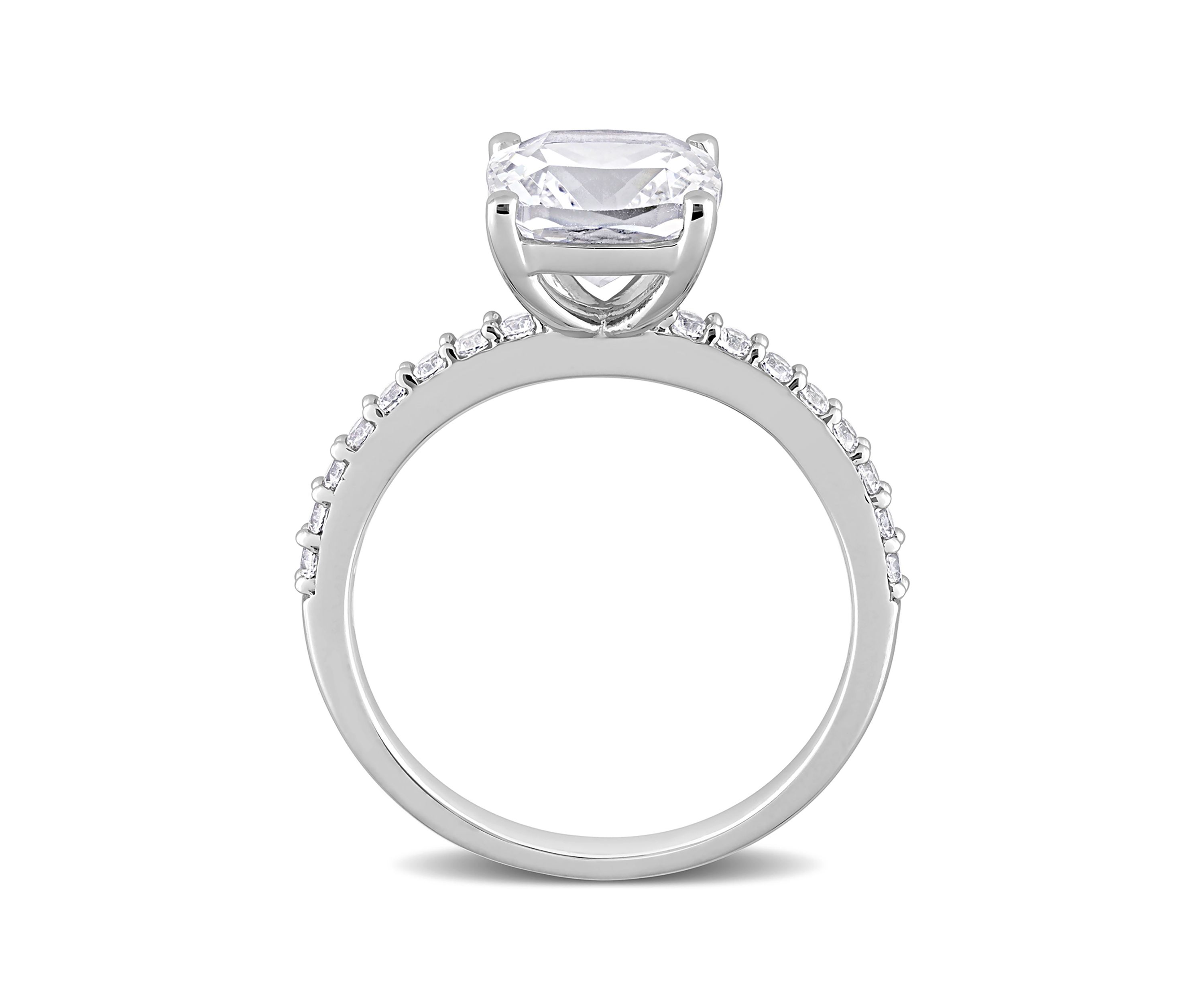 Lab Created 3.25 CT TGW Created White Sapphire Cushion-Cut Engagement Ring in 10k White Gold