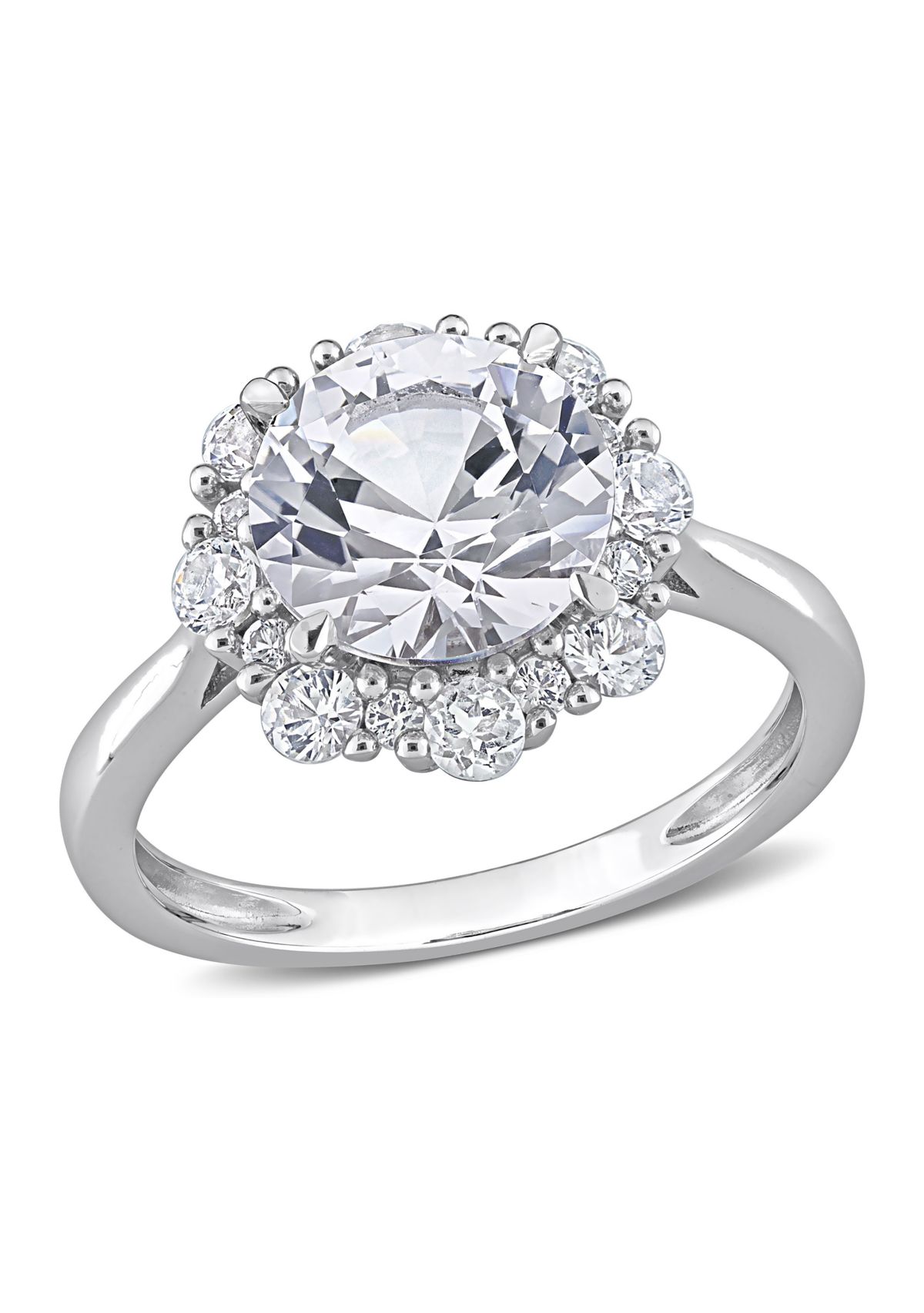 Lab Created 4.3 CT TGW Created White Sapphire Halo Engagement Ring in 10k White Gold