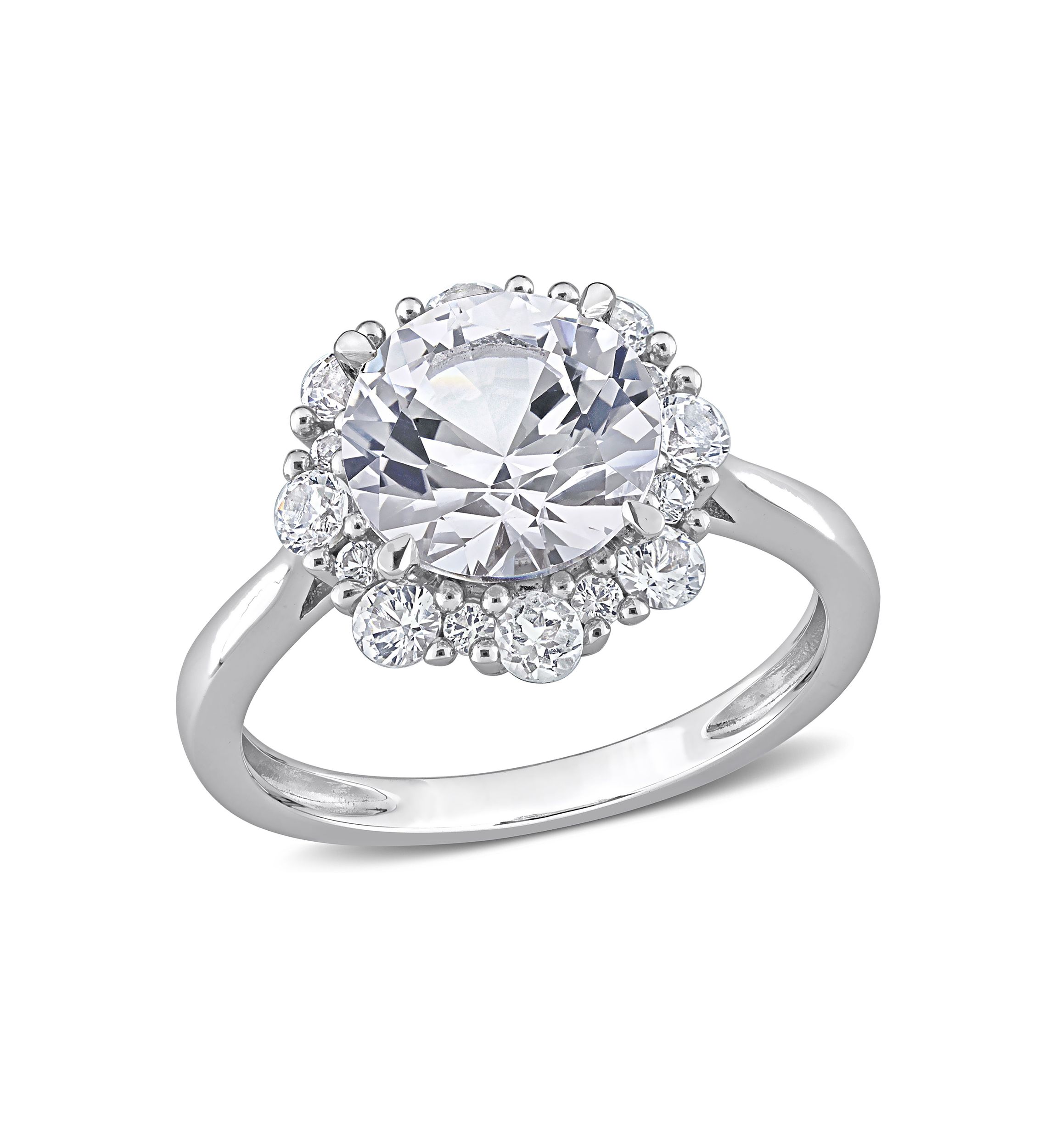 Lab Created 4.3 CT TGW Created White Sapphire Halo Engagement Ring in 10k White Gold