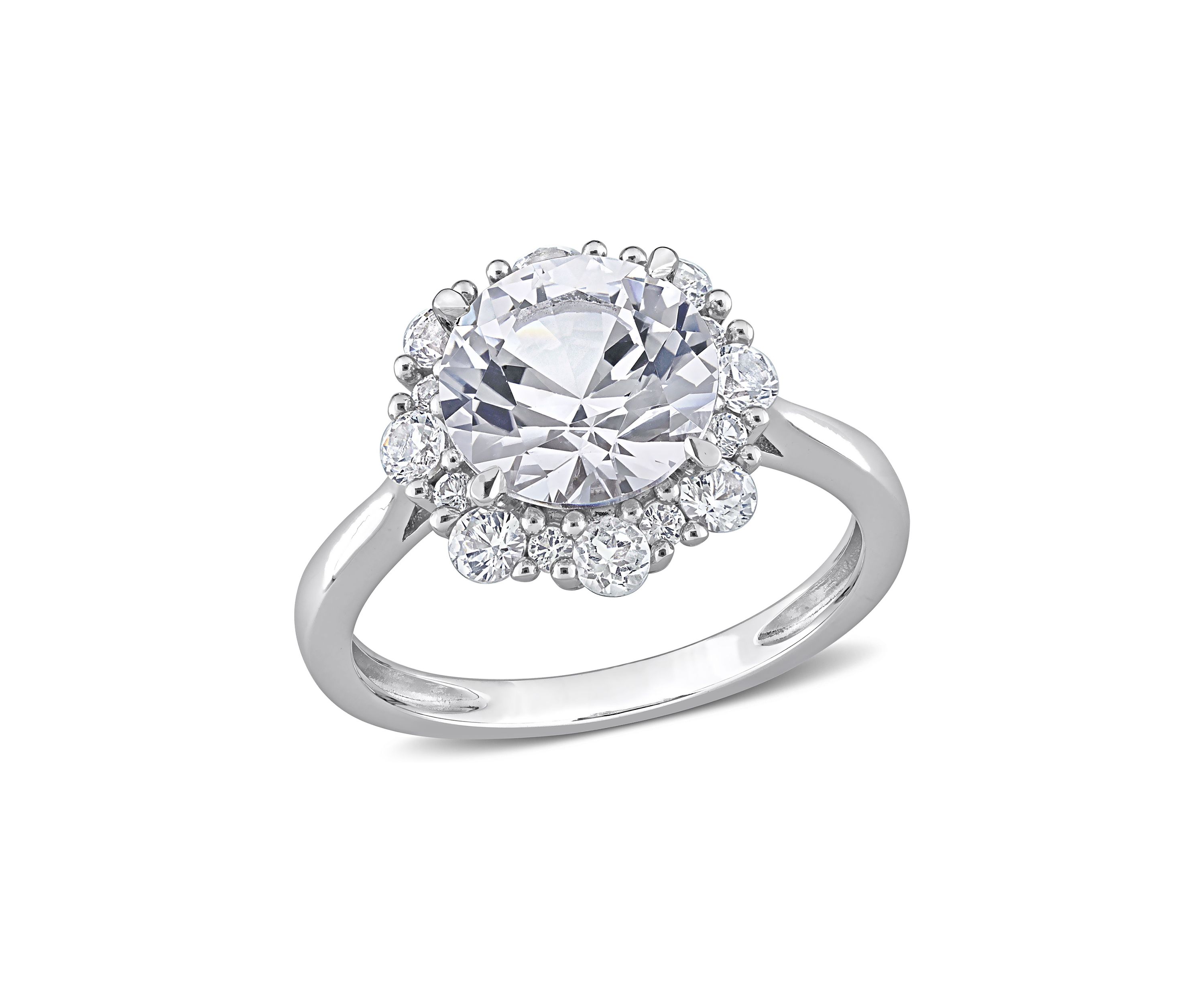 Lab Created 4.3 CT TGW Created White Sapphire Halo Engagement Ring in 10k White Gold