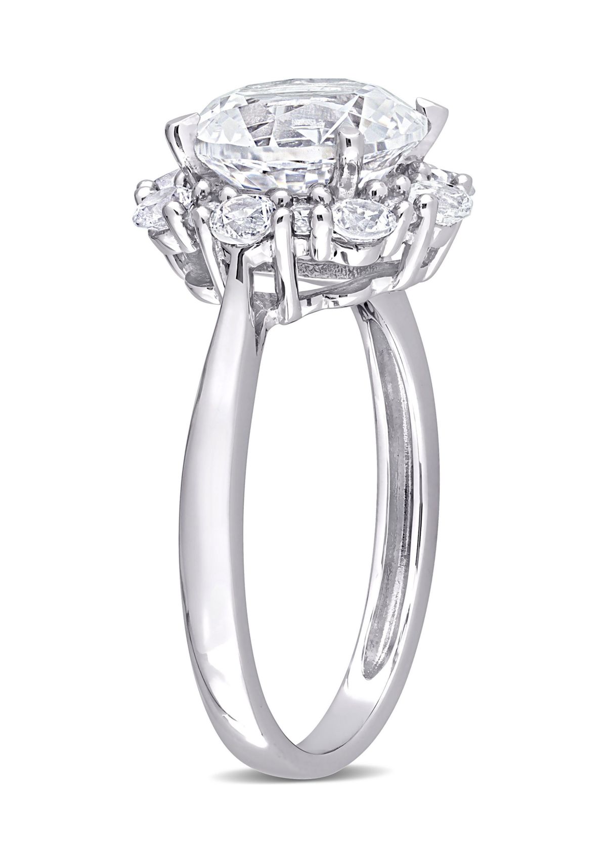 Lab Created 4.3 CT TGW Created White Sapphire Halo Engagement Ring in 10k White Gold