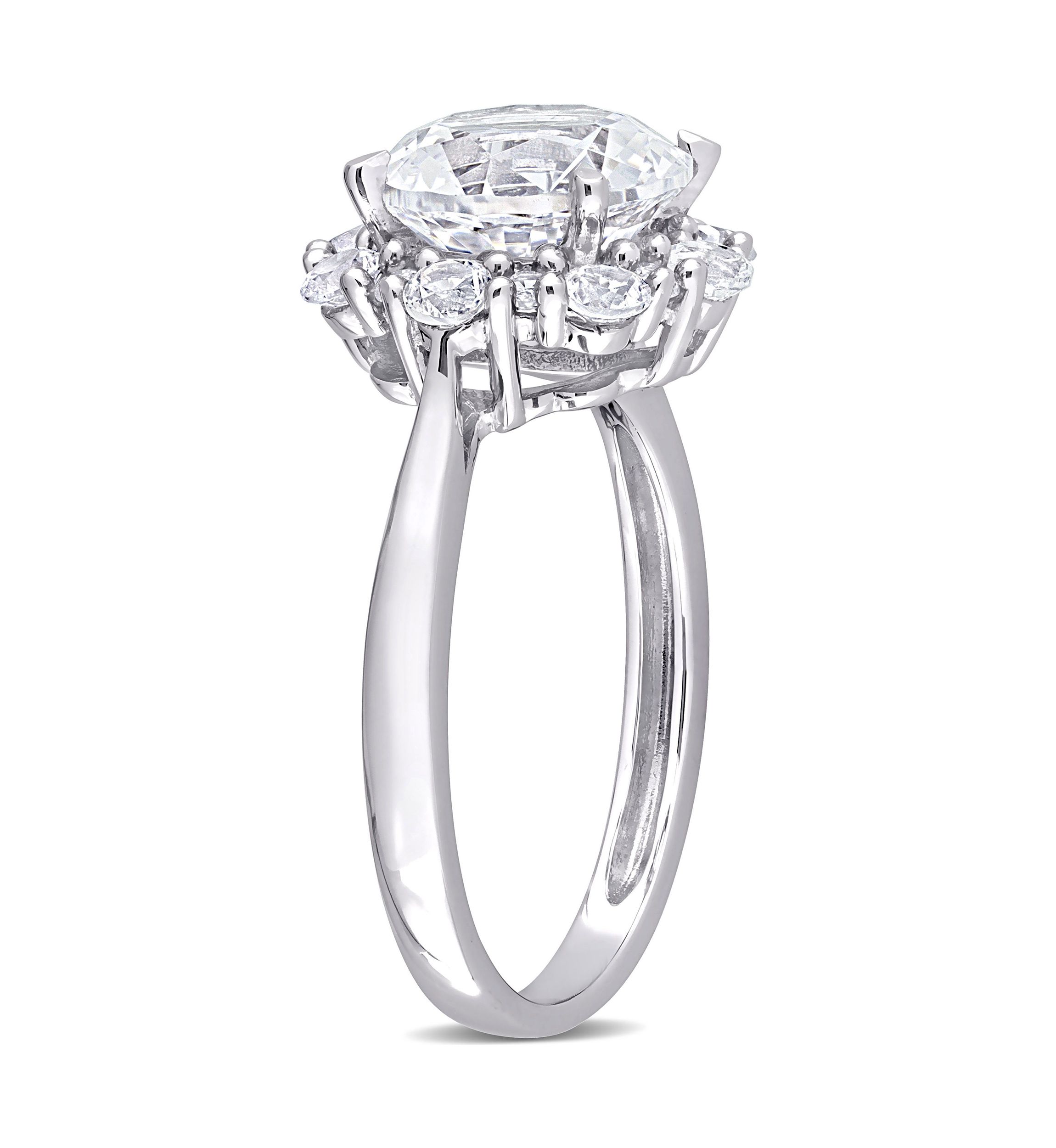 Lab Created 4.3 CT TGW Created White Sapphire Halo Engagement Ring in 10k White Gold