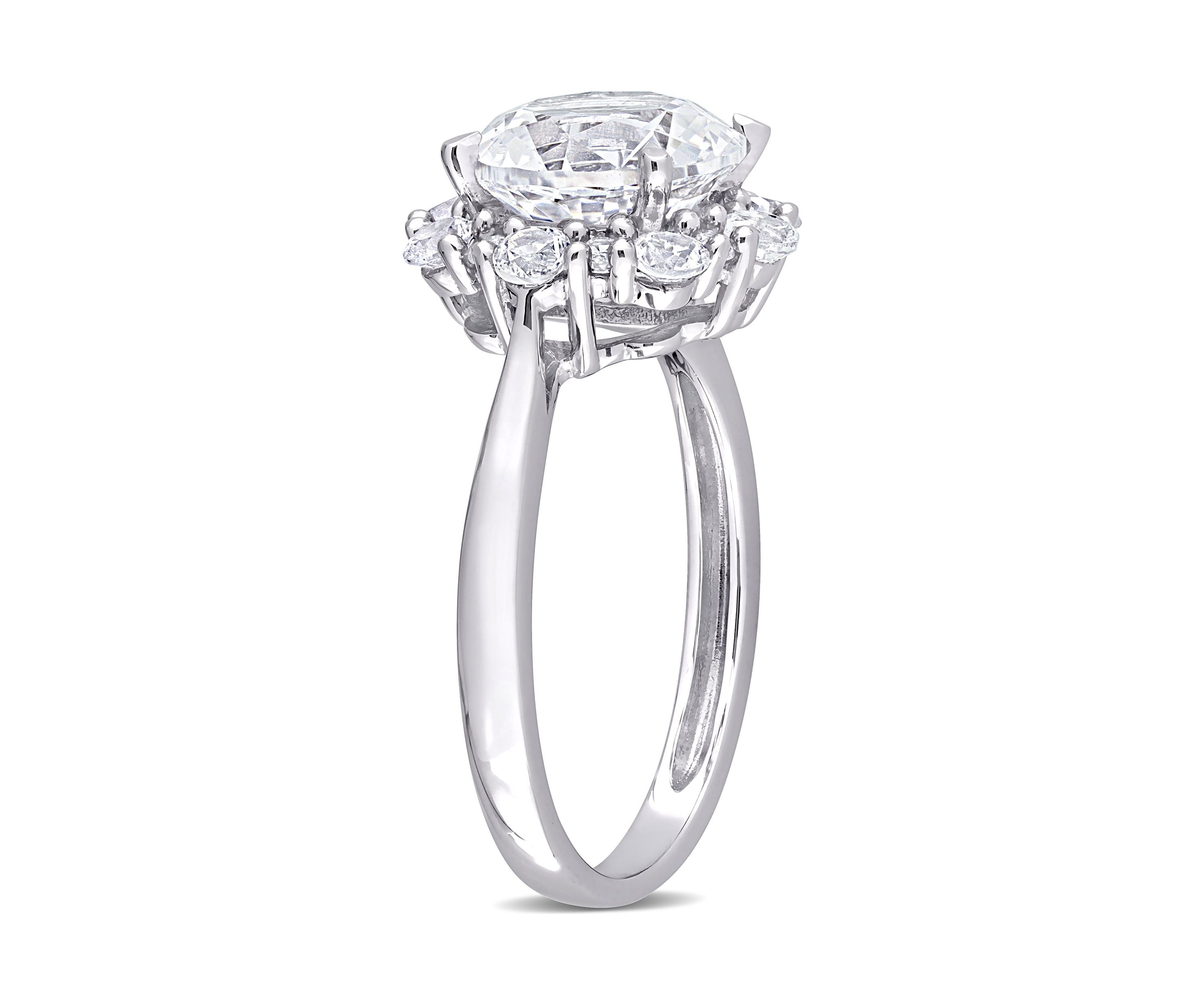 Lab Created 4.3 CT TGW Created White Sapphire Halo Engagement Ring in 10k White Gold