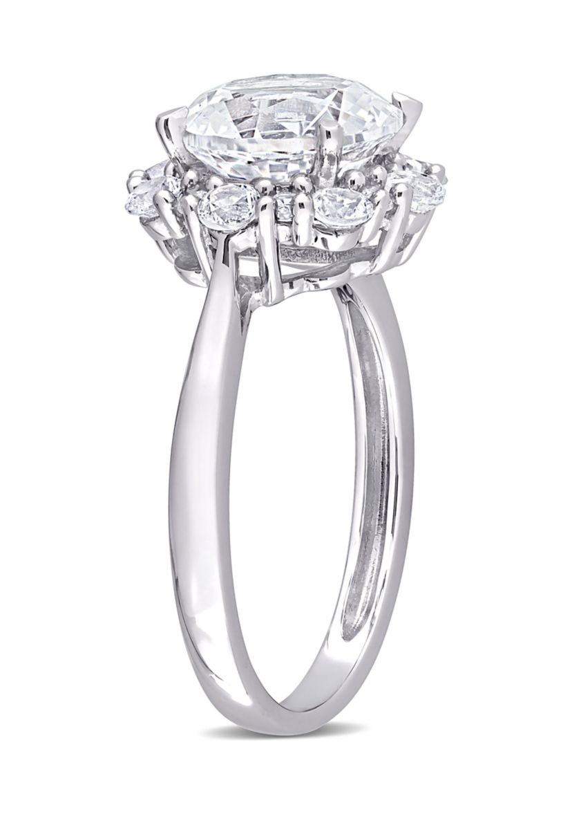 Lab Created 4.3 CT TGW Created White Sapphire Halo Engagement Ring in 10k White Gold