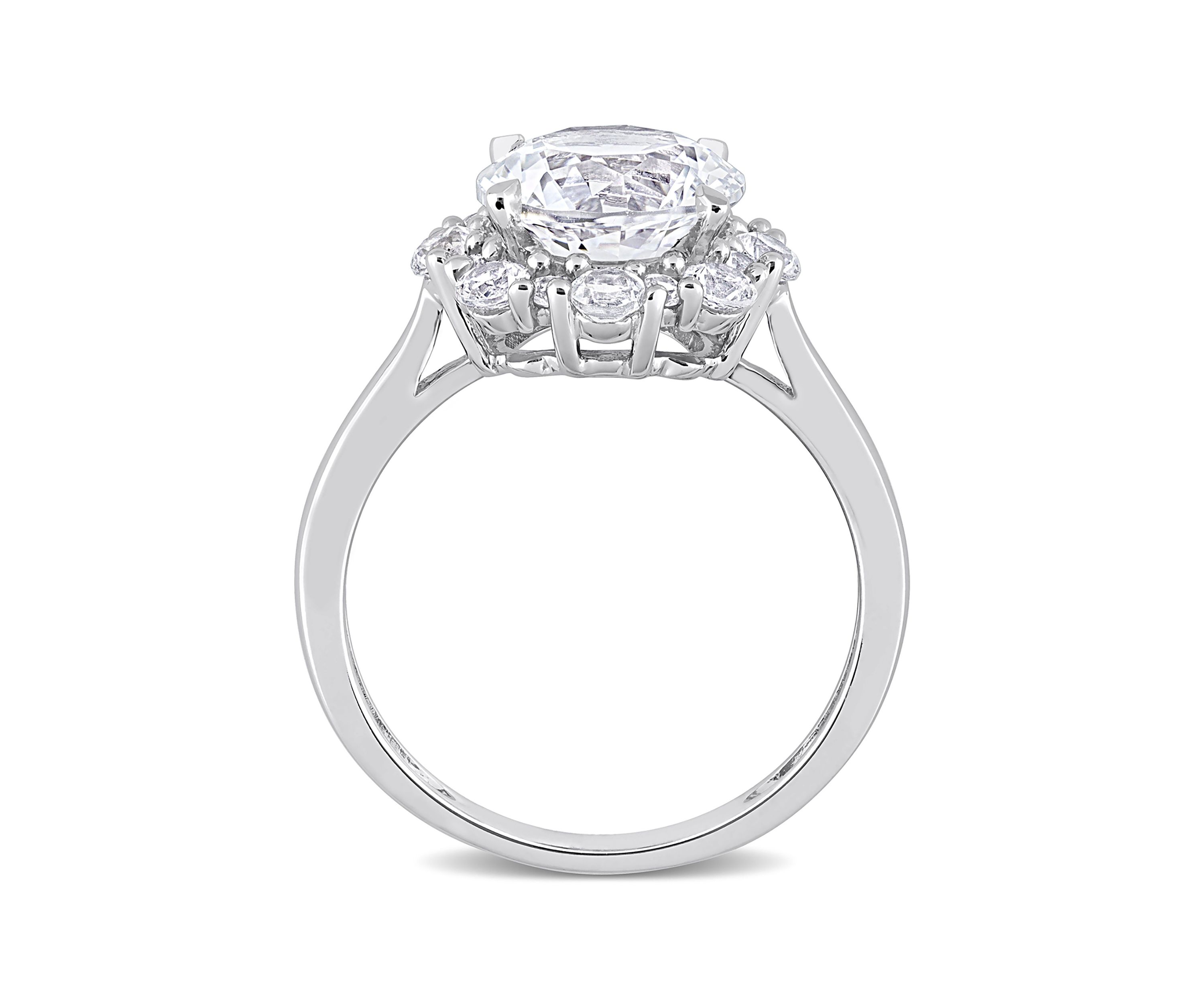 Lab Created 4.3 CT TGW Created White Sapphire Halo Engagement Ring in 10k White Gold
