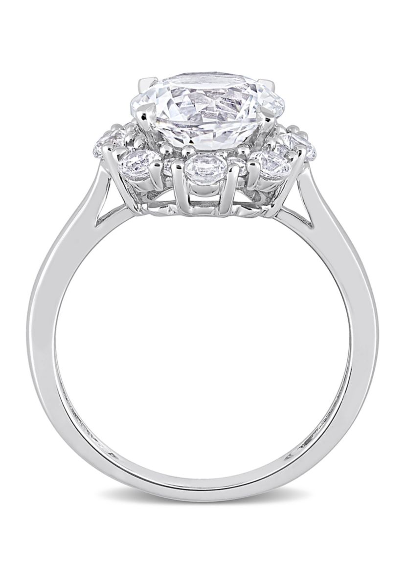Lab Created 4.3 CT TGW Created White Sapphire Halo Engagement Ring in 10k White Gold