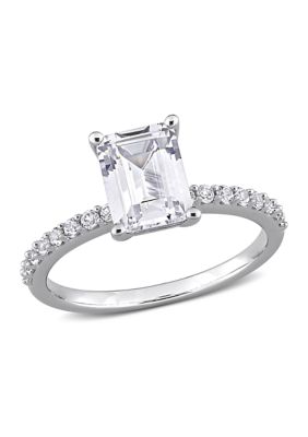 Belk & Co Lab Created 2.3 CT TGW Created White Sapphire Emerald-Cut Engagement Ring in 10k White Gold