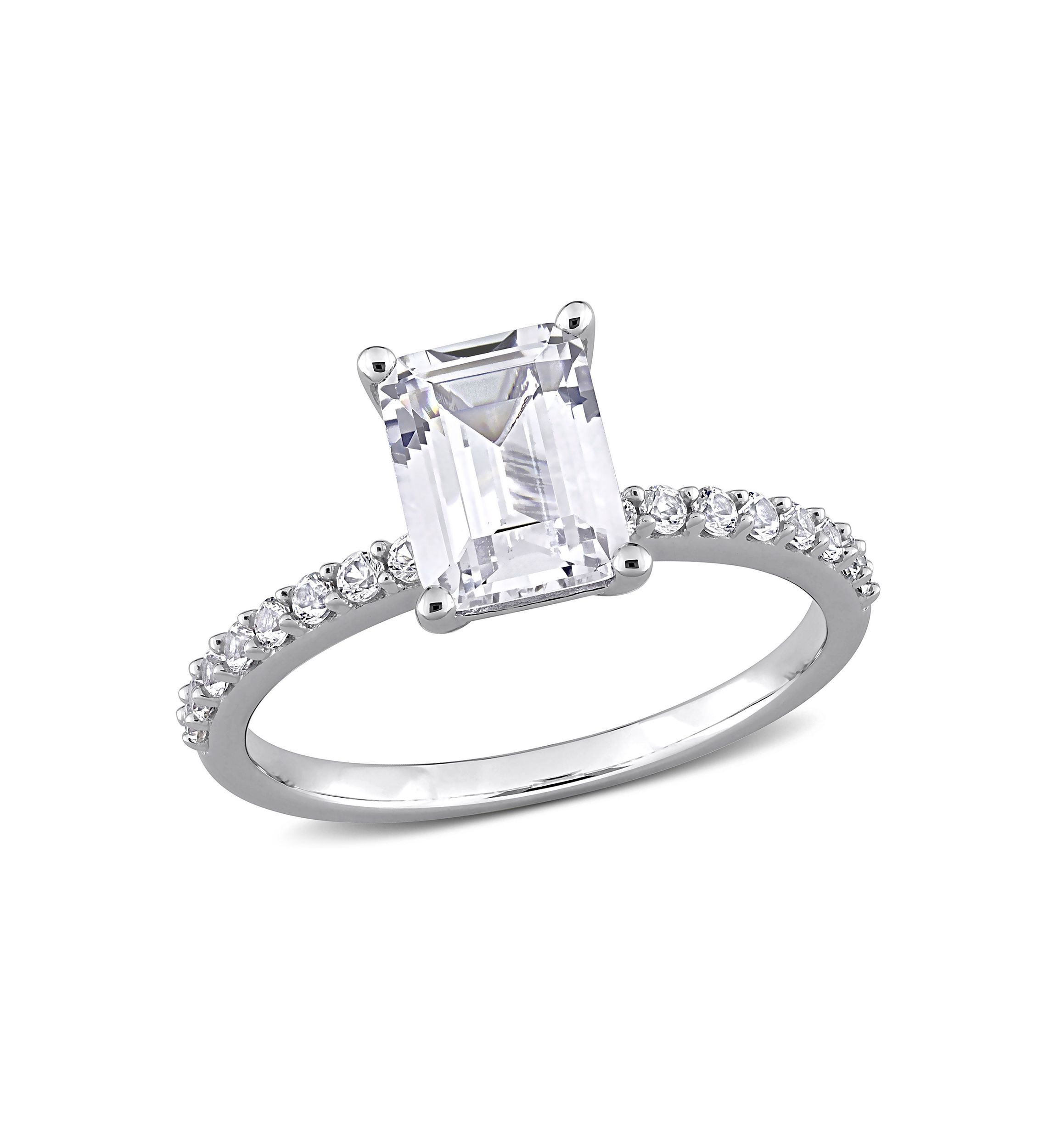 Lab Created 2.3 CT TGW Created White Sapphire Emerald-Cut Engagement Ring in 10k White Gold