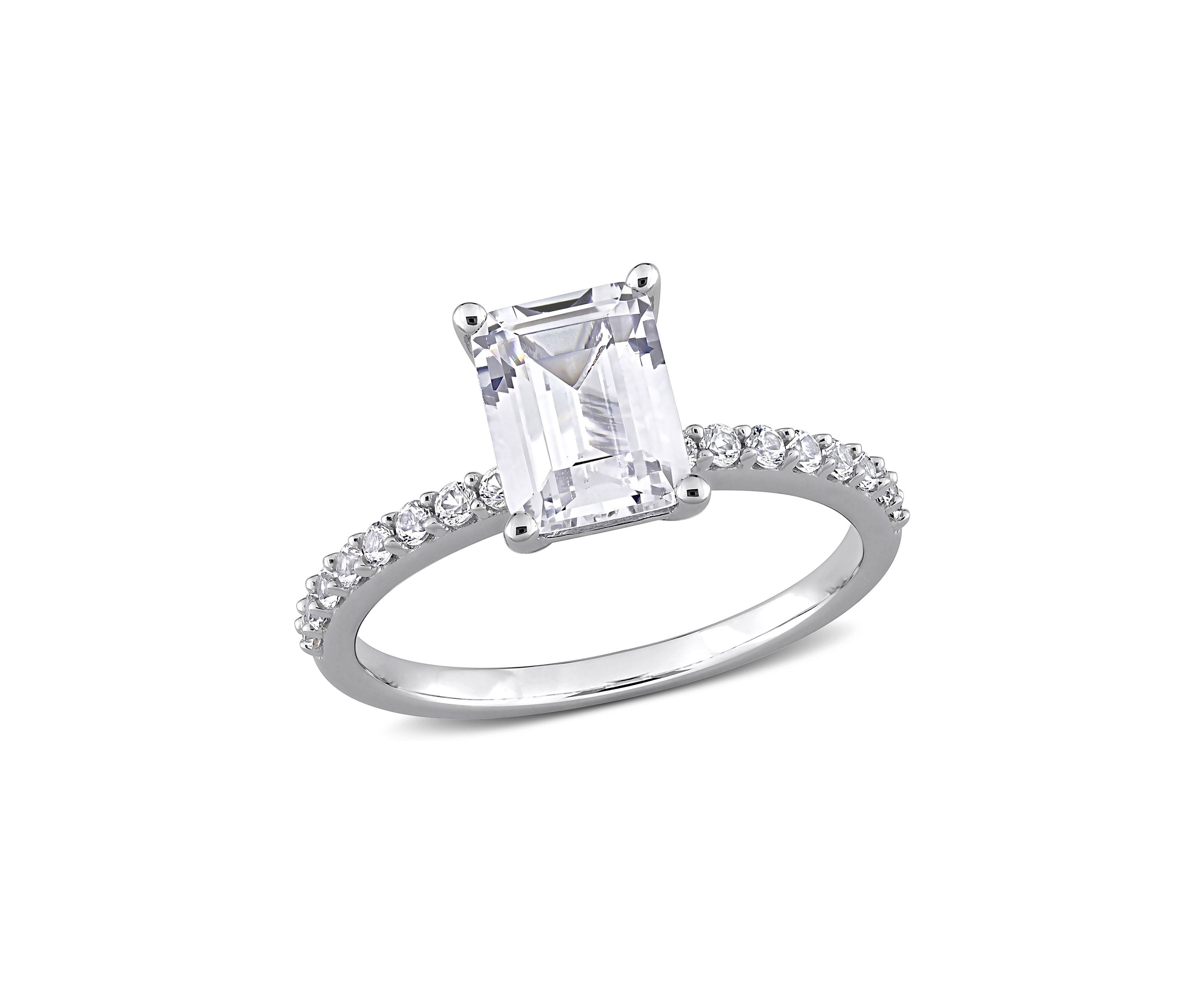 Lab Created 2.3 CT TGW Created White Sapphire Emerald-Cut Engagement Ring in 10k White Gold