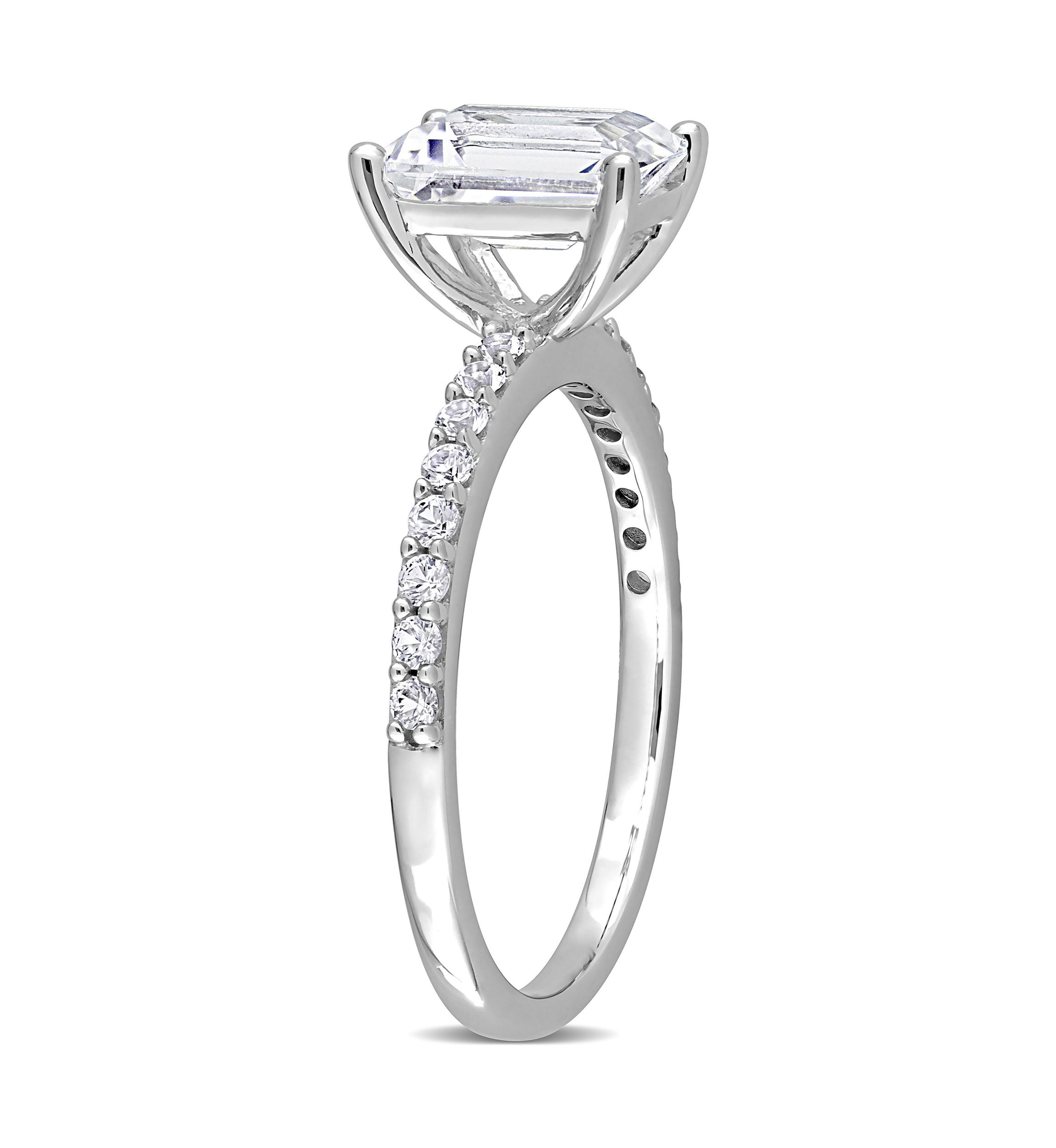 Lab Created 2.3 CT TGW Created White Sapphire Emerald-Cut Engagement Ring in 10k White Gold