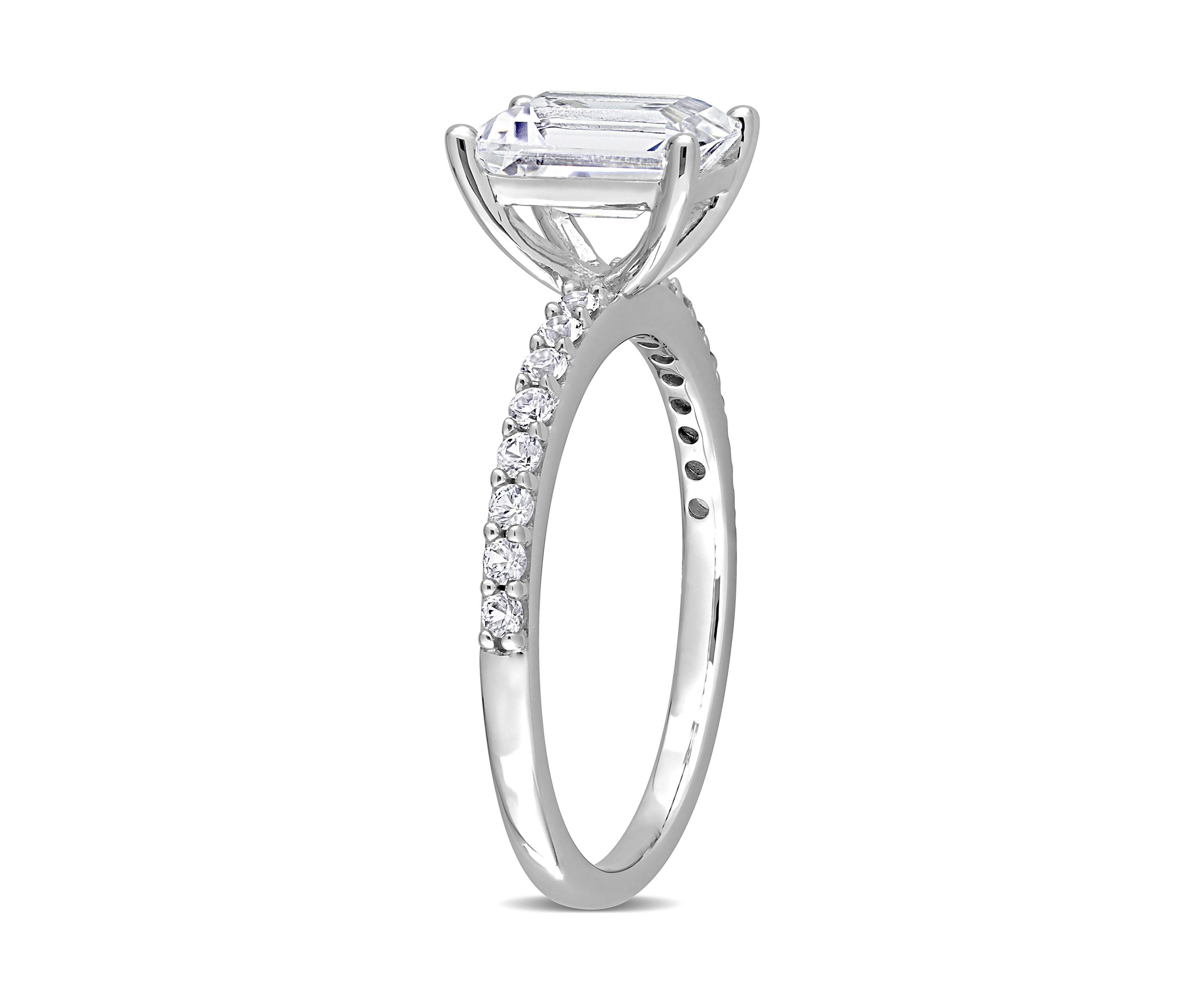 Lab Created 2.3 CT TGW Created White Sapphire Emerald-Cut Engagement Ring in 10k White Gold