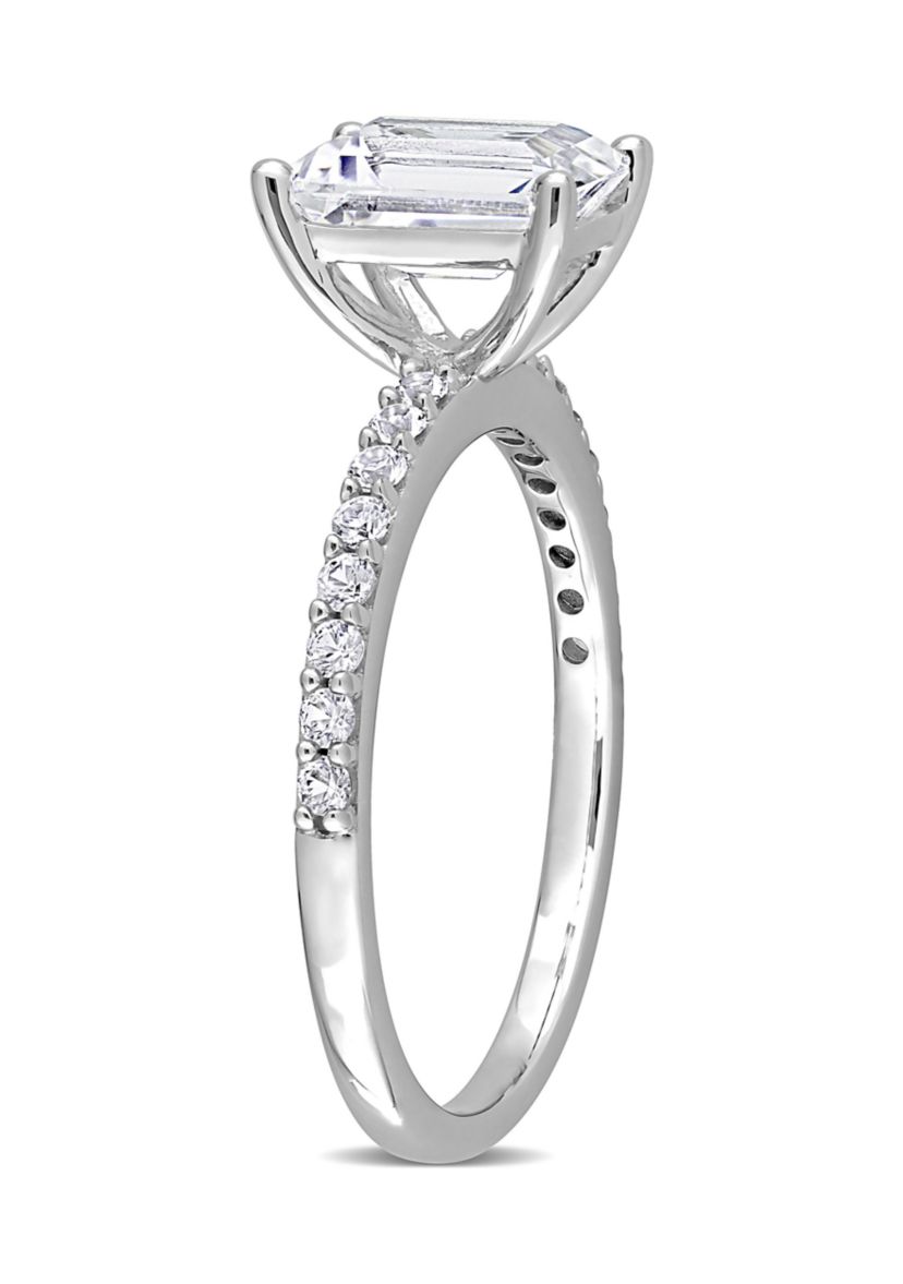 Lab Created 2.3 CT TGW Created White Sapphire Emerald-Cut Engagement Ring in 10k White Gold