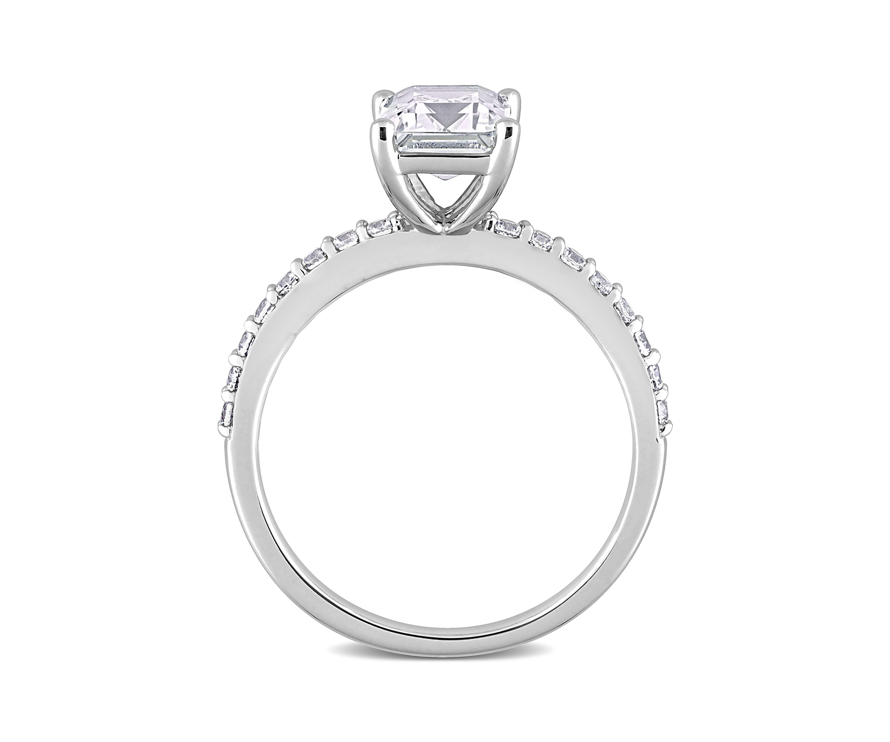 Lab Created 2.3 CT TGW Created White Sapphire Emerald-Cut Engagement Ring in 10k White Gold