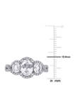 2.8 ct. t.w. Created White Sapphire and 1/3 ct. t.w. Diamond Oval 3-Stone Ring in 10k White Gold