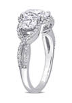 2.8 ct. t.w. Created White Sapphire and 1/3 ct. t.w. Diamond Oval 3-Stone Ring in 10k White Gold
