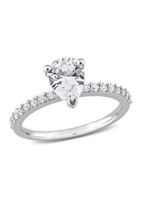 Belk Co. Lab Created 2.12 CT TGW Created White Sapphire Pear Cut Engagement Ring in 10k White Gold belk