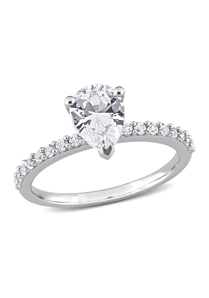 Lab Created 2.12 CT TGW Created White Sapphire Pear-Cut Engagement Ring in 10k White Gold