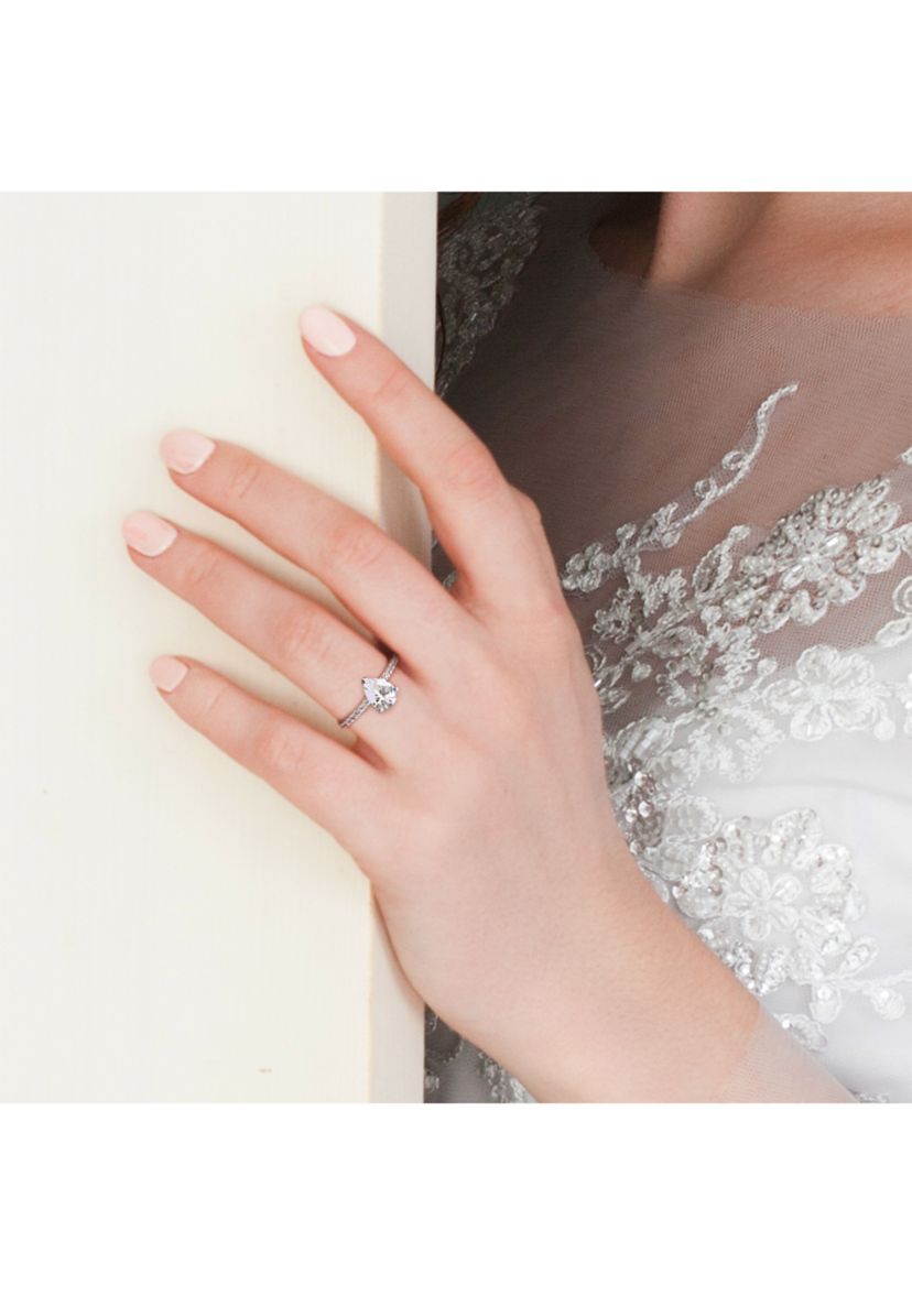 Lab Created 2.12 CT TGW Created White Sapphire Pear-Cut Engagement Ring in 10k White Gold