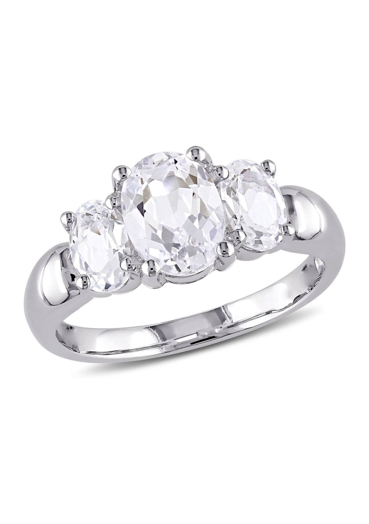 Lab Created 3.5 CT TGW Created White Sapphire Oval 3-Stone Ring in Sterling Silver