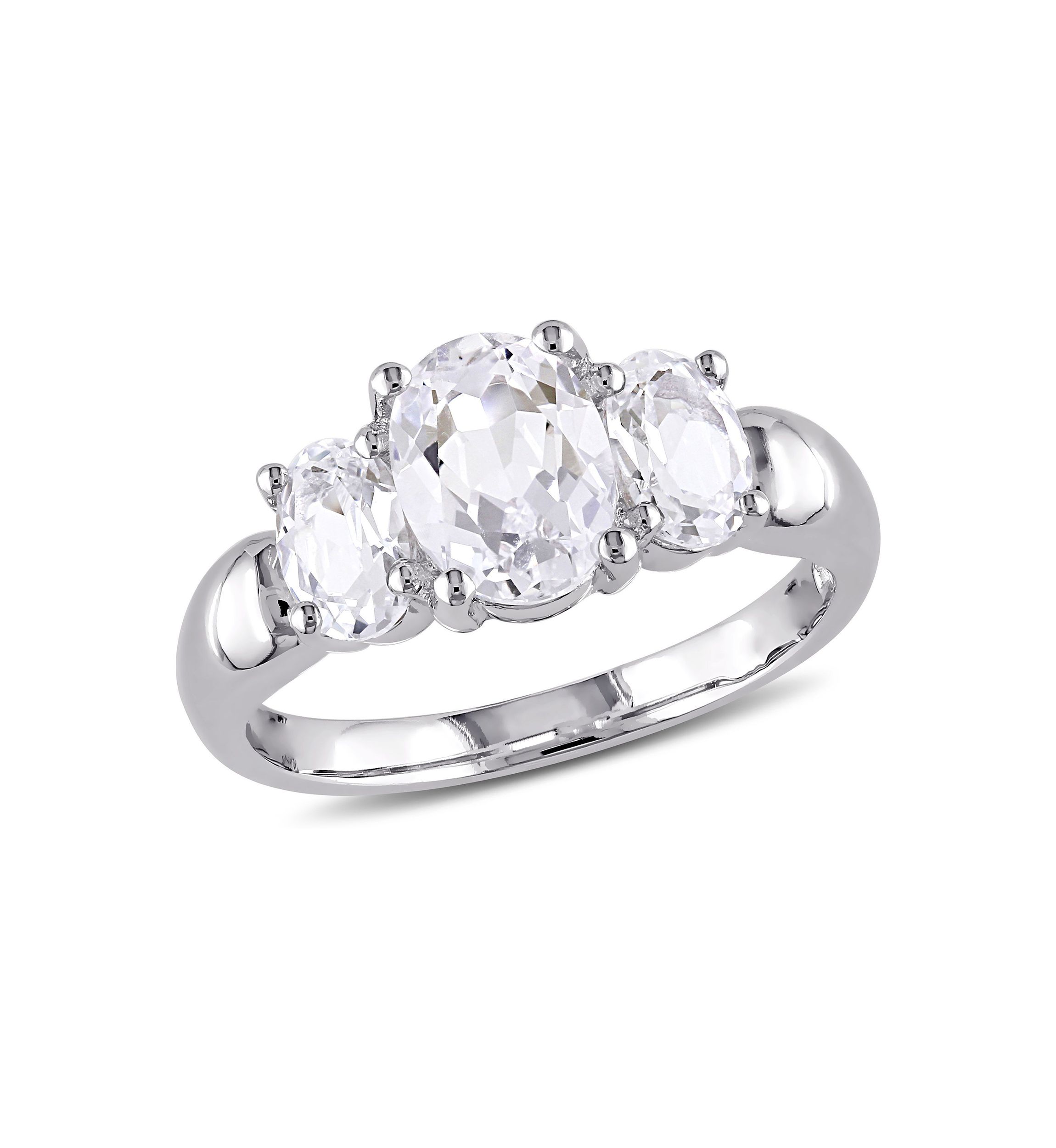 Lab Created 3.5 CT TGW Created White Sapphire Oval 3-Stone Ring in Sterling Silver
