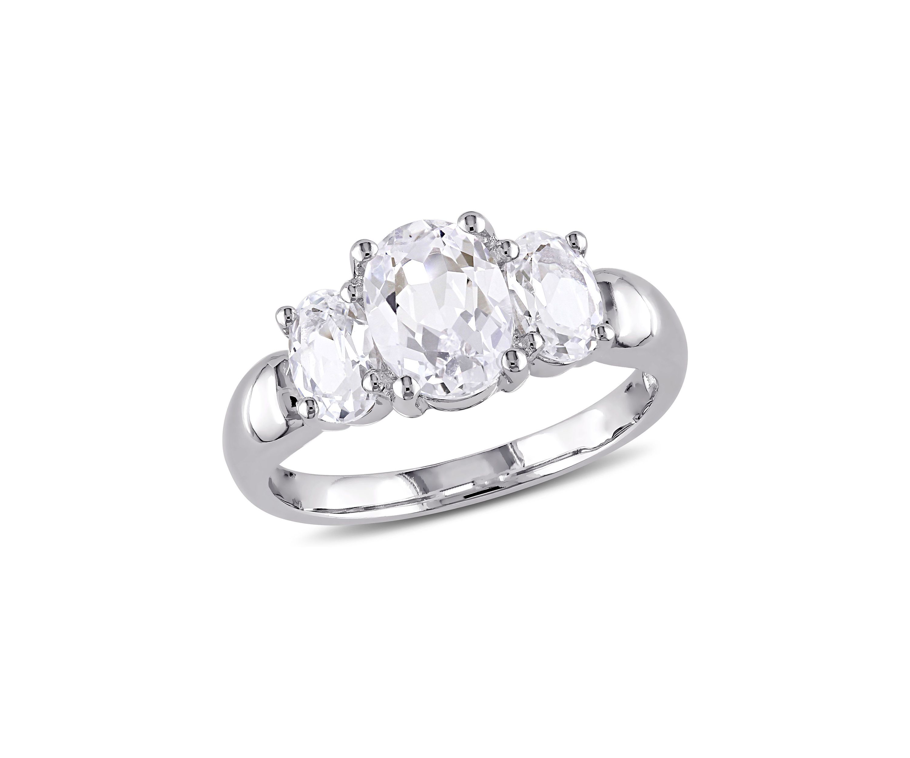 Lab Created 3.5 CT TGW Created White Sapphire Oval 3-Stone Ring in Sterling Silver