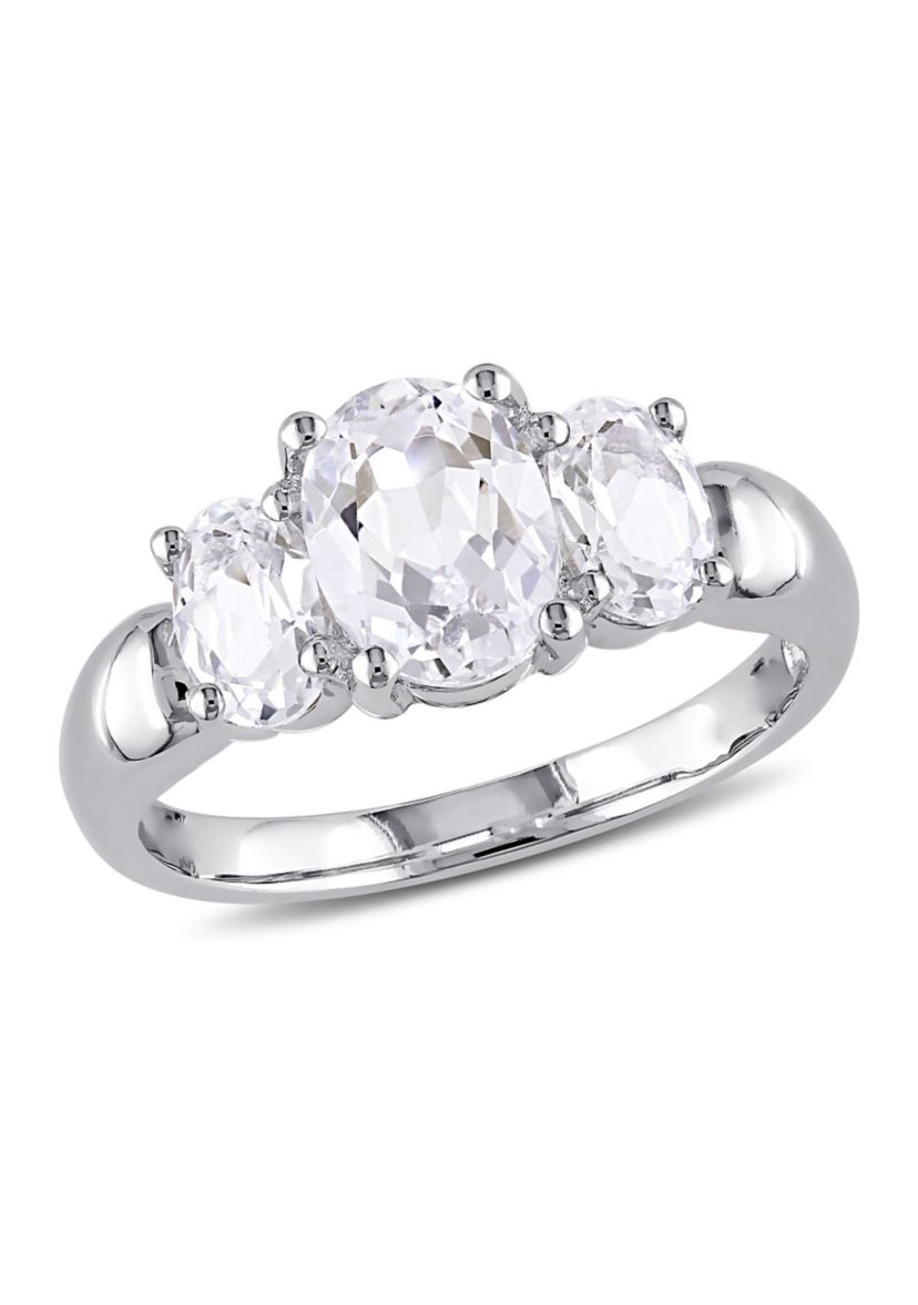 Lab Created 3.5 CT TGW Created White Sapphire Oval 3-Stone Ring in Sterling Silver