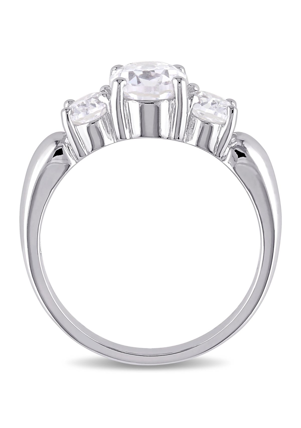 Lab Created 3.5 CT TGW Created White Sapphire Oval 3-Stone Ring in Sterling Silver