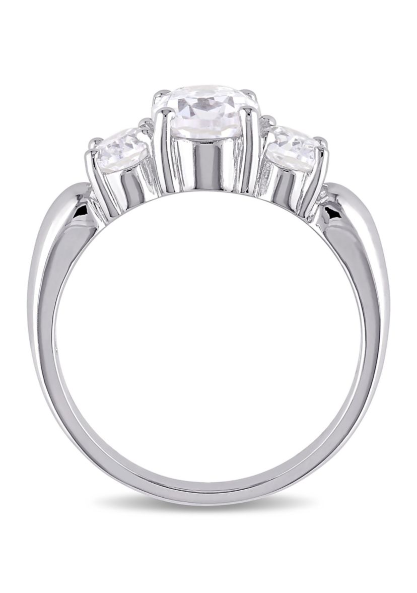 Lab Created 3.5 CT TGW Created White Sapphire Oval 3-Stone Ring in Sterling Silver