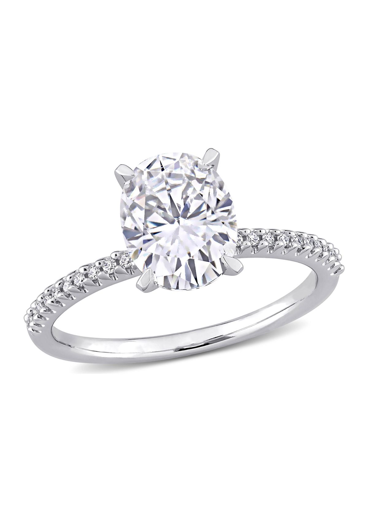 Lab Created 3 CT TGW Created White Sapphire and 1/10 CT TW Diamond Oval Engagement Ring in 14k White Gold