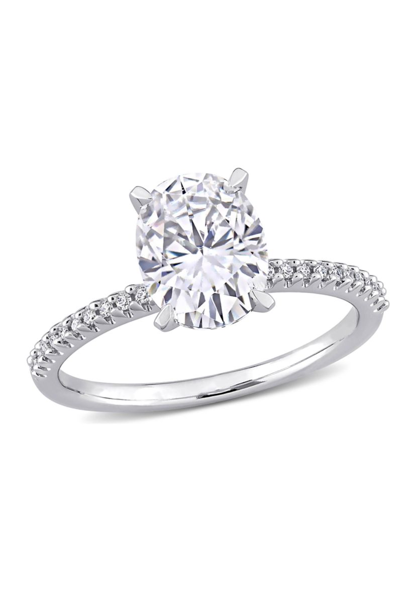 Lab Created 3 CT TGW Created White Sapphire and 1/10 CT TW Diamond Oval Engagement Ring in 14k White Gold