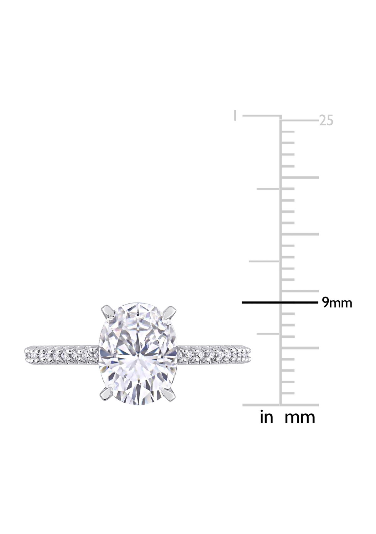 Lab Created 3 CT TGW Created White Sapphire and 1/10 CT TW Diamond Oval Engagement Ring in 14k White Gold