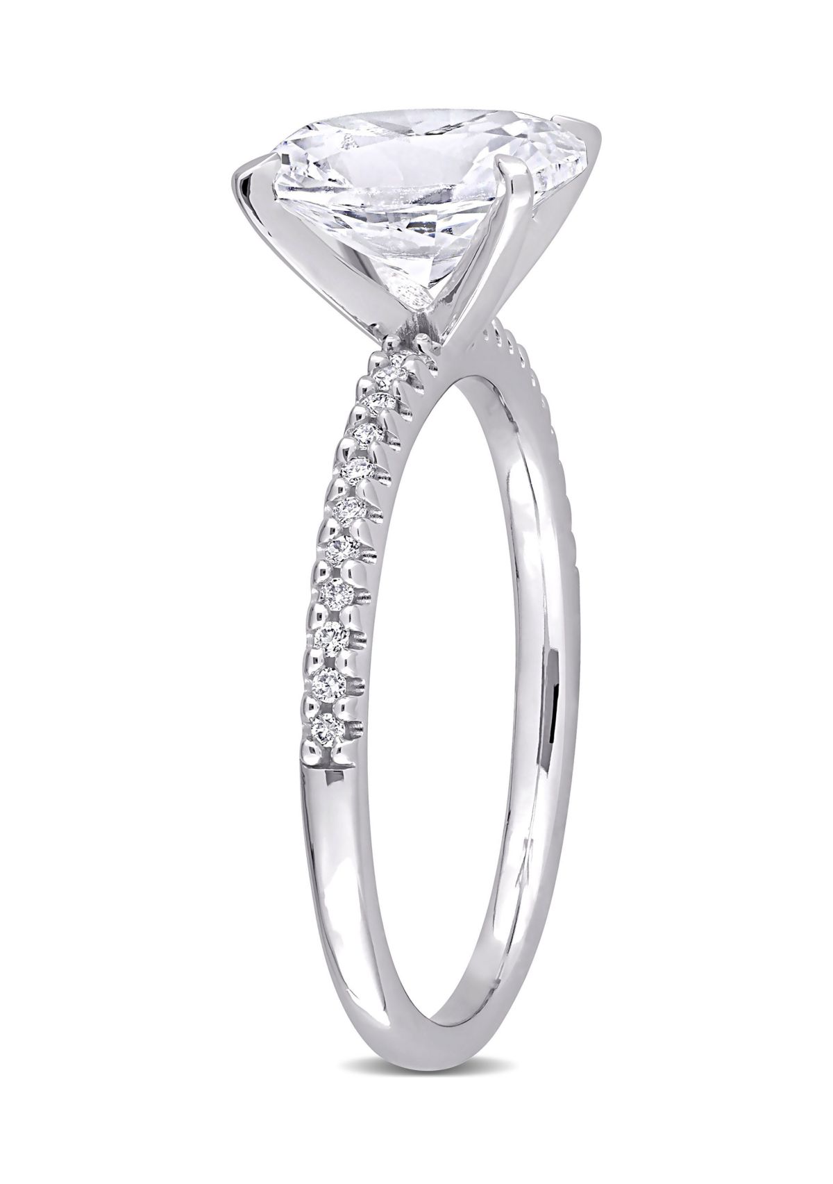 Lab Created 3 CT TGW Created White Sapphire and 1/10 CT TW Diamond Oval Engagement Ring in 14k White Gold