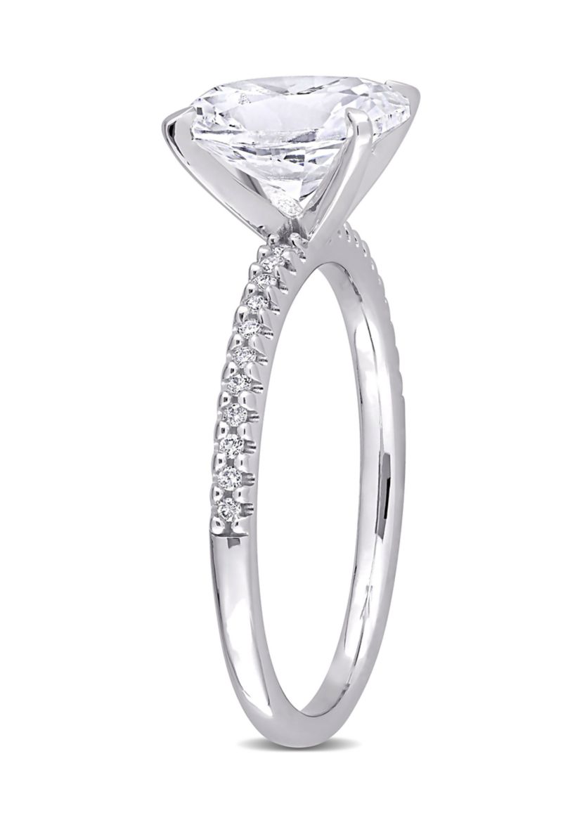 Lab Created 3 CT TGW Created White Sapphire and 1/10 CT TW Diamond Oval Engagement Ring in 14k White Gold