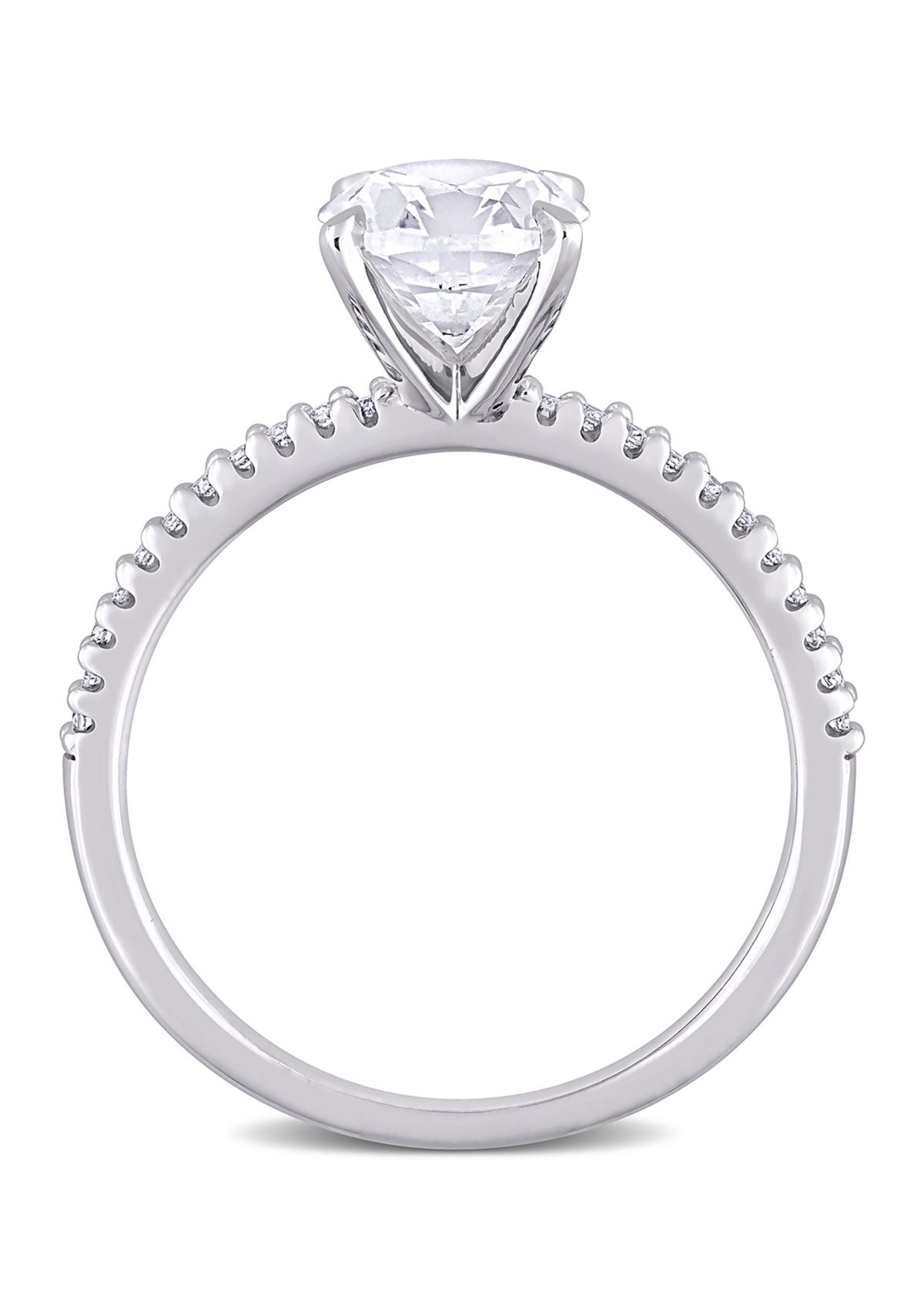 Lab Created 3 CT TGW Created White Sapphire and 1/10 CT TW Diamond Oval Engagement Ring in 14k White Gold