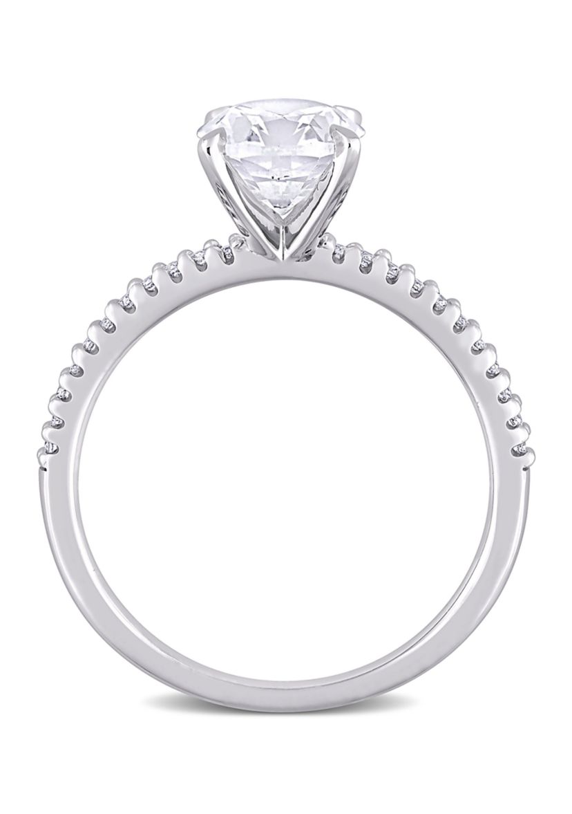 Lab Created 3 CT TGW Created White Sapphire and 1/10 CT TW Diamond Oval Engagement Ring in 14k White Gold