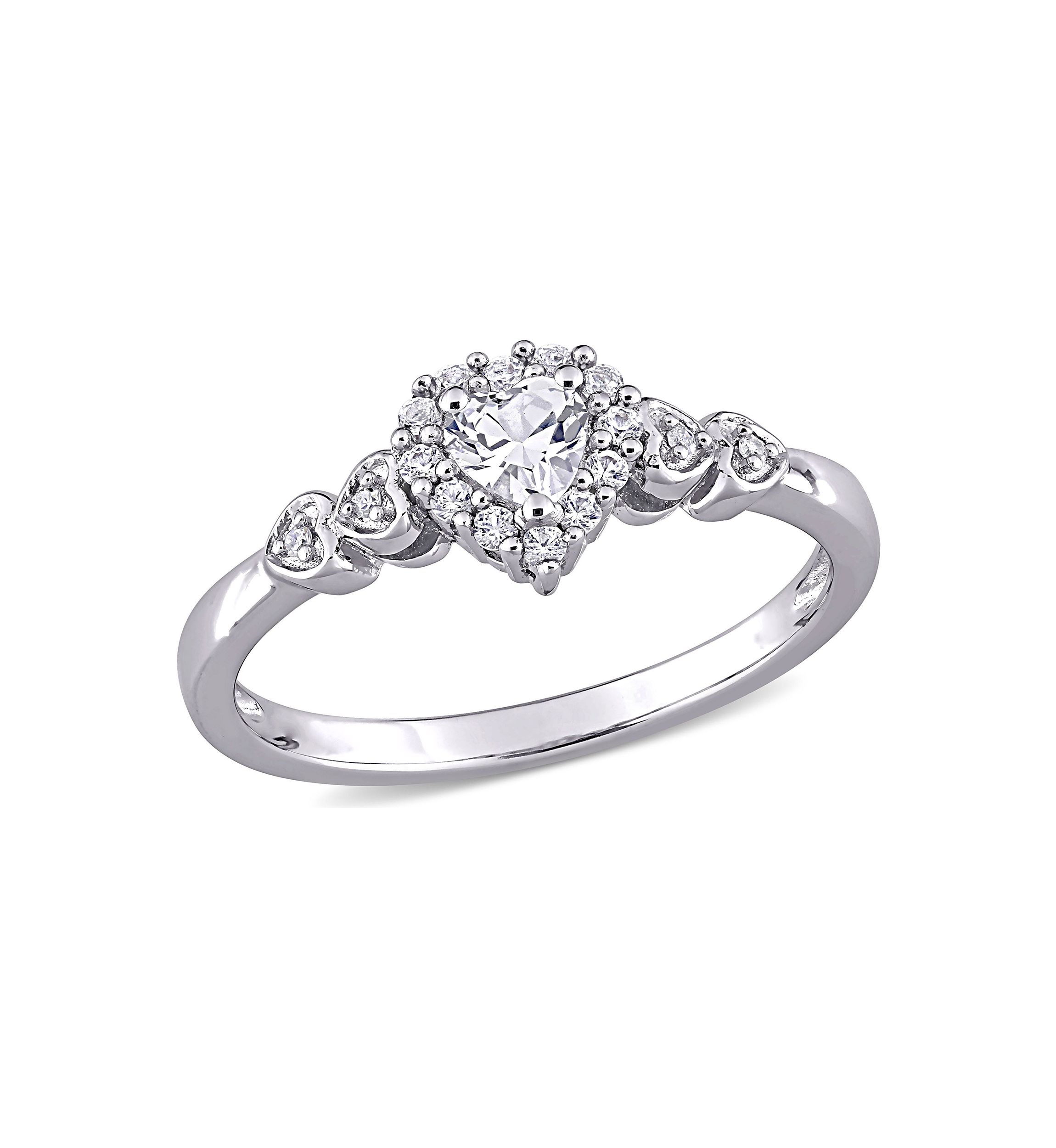 Lab Created 3/8 CT TGW Created White Sapphire and Diamond-Accent Heart Ring in Sterling Silver