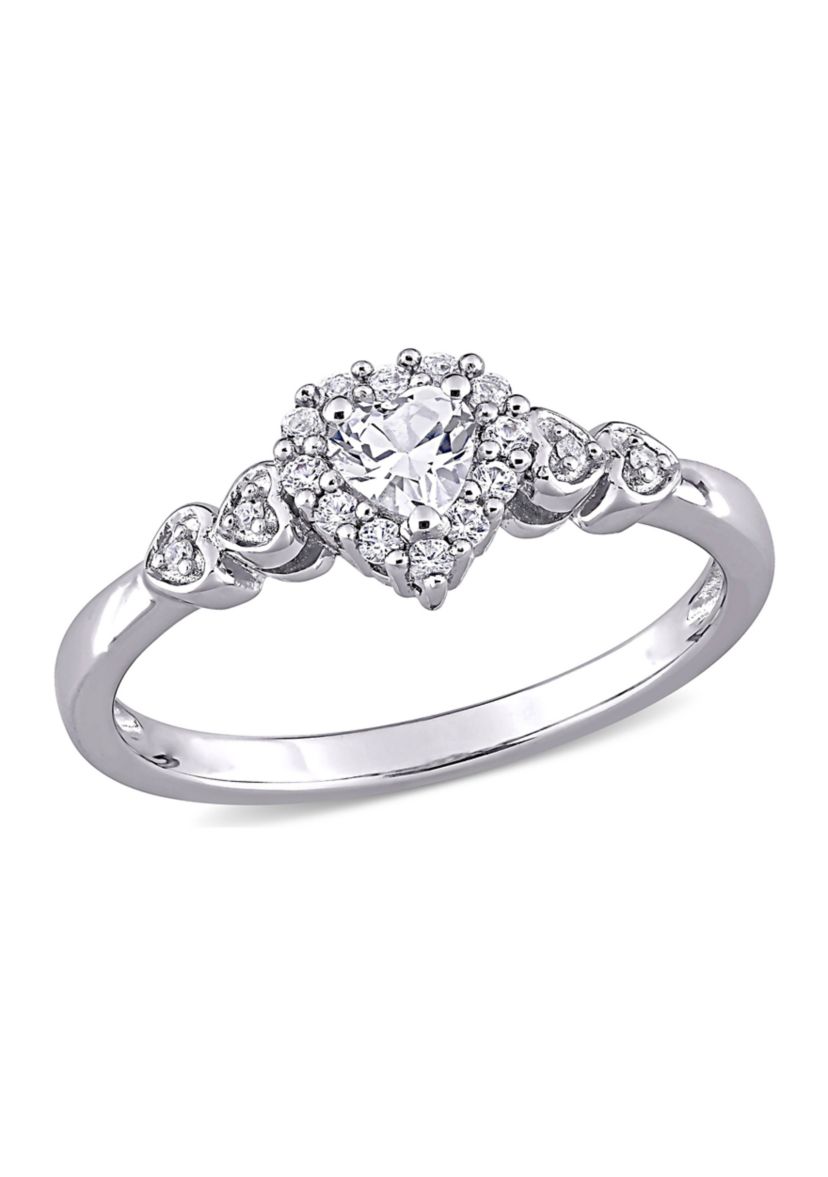 Lab Created 3/8 CT TGW Created White Sapphire and Diamond-Accent Heart Ring in Sterling Silver