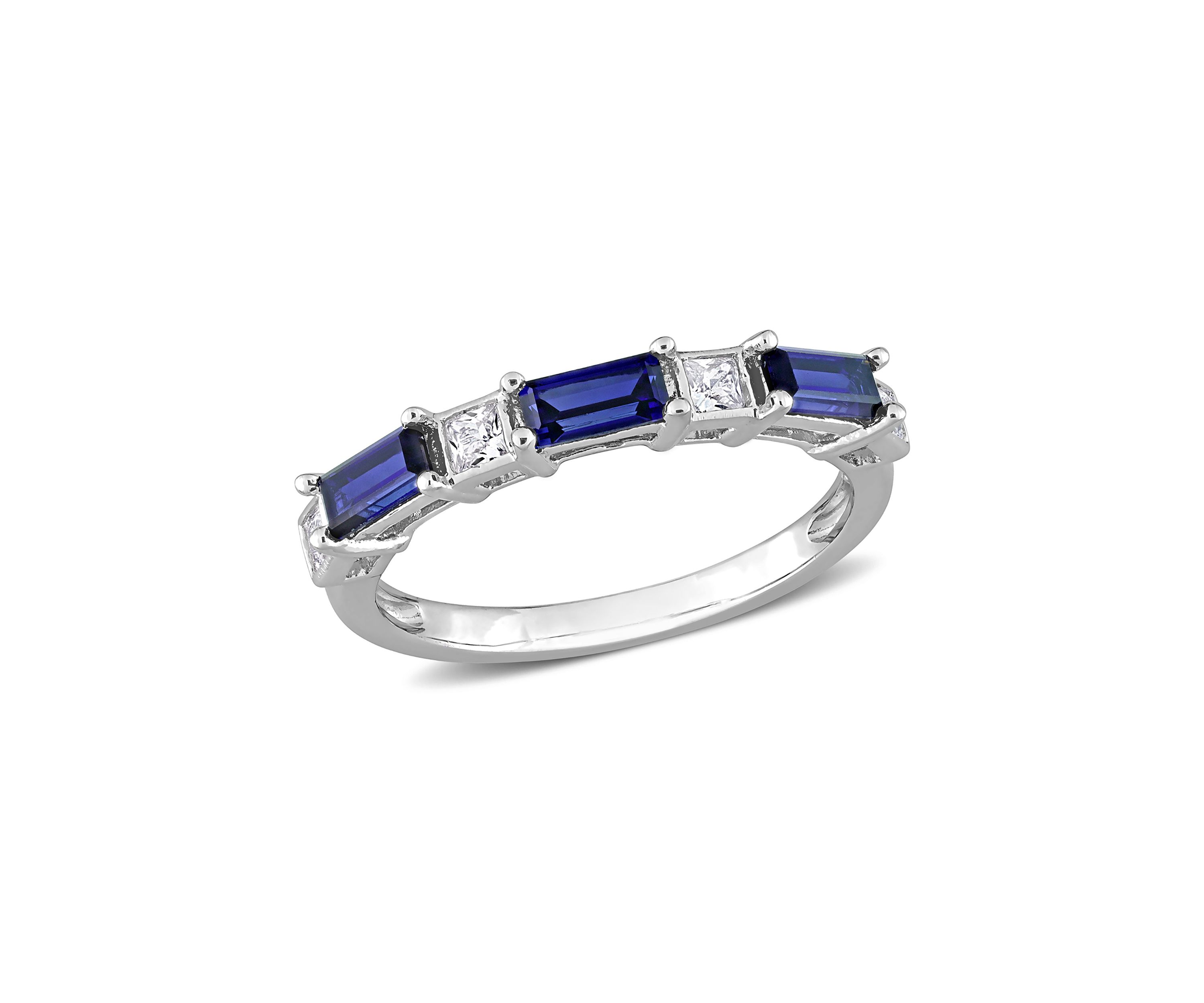 Lab Created 1 3/8 CT TGW Created Blue and White Sapphire Baguette Ring in Sterling Silver