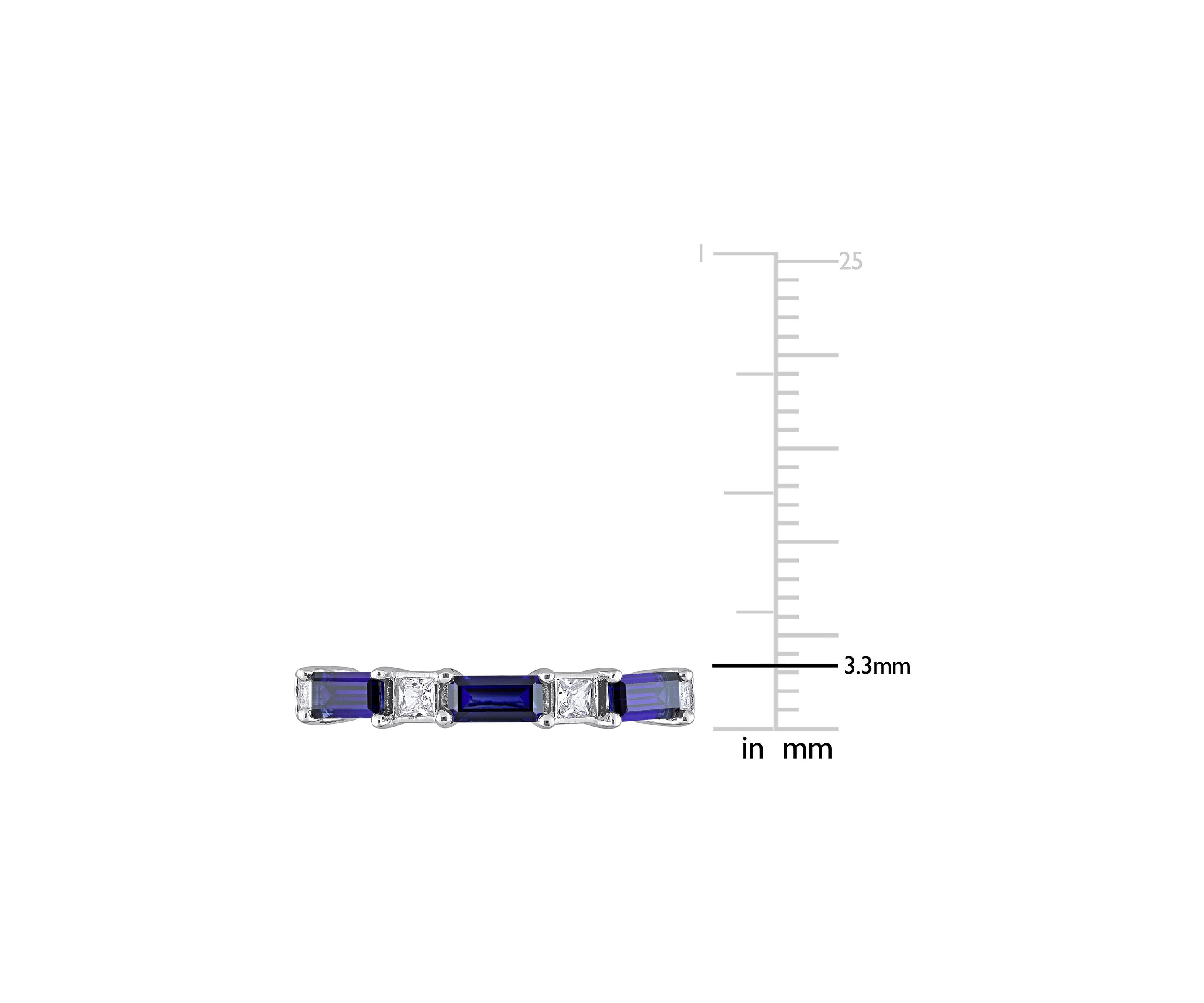 Lab Created 1 3/8 CT TGW Created Blue and White Sapphire Baguette Ring in Sterling Silver